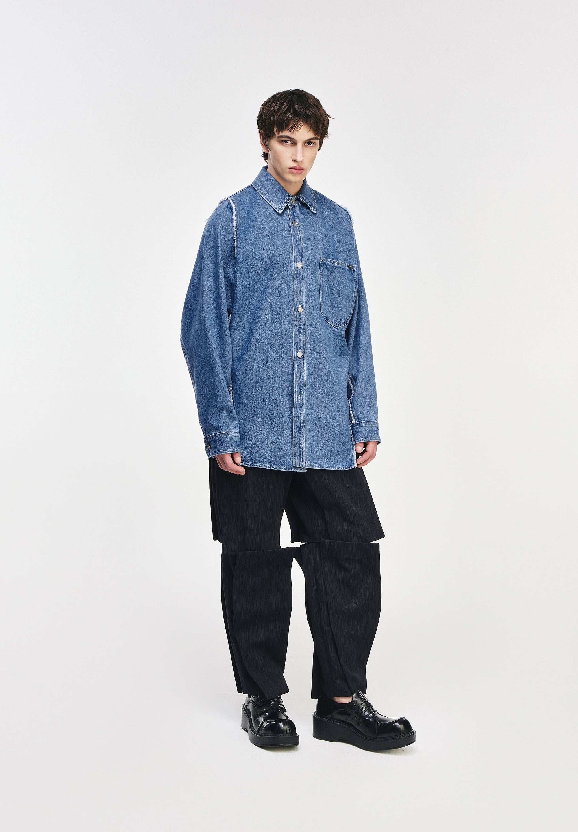 SONGZIO COLLECTION POLYPTYCH EMBROIDERED DENIM SHIRT