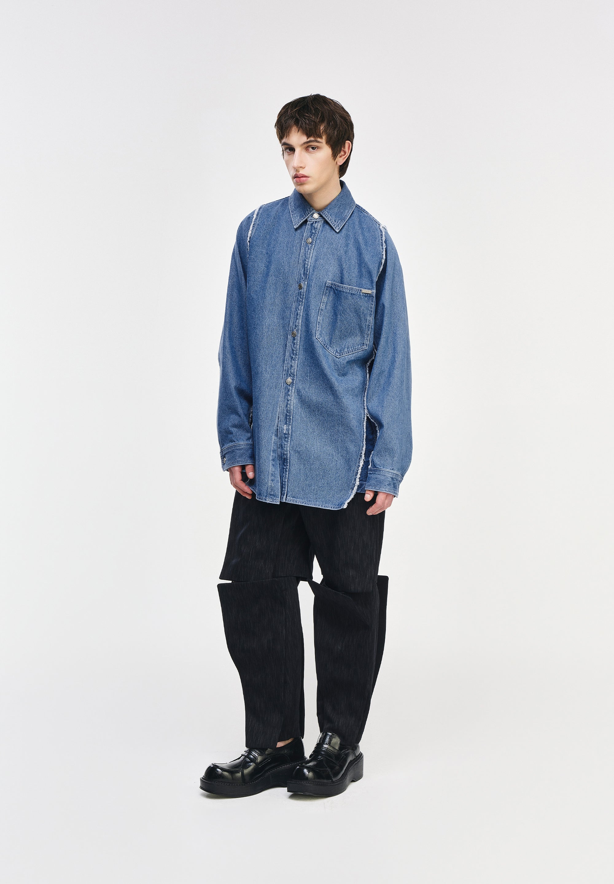 SONGZIO COLLECTION POLYPTYCH EMBROIDERED DENIM SHIRT