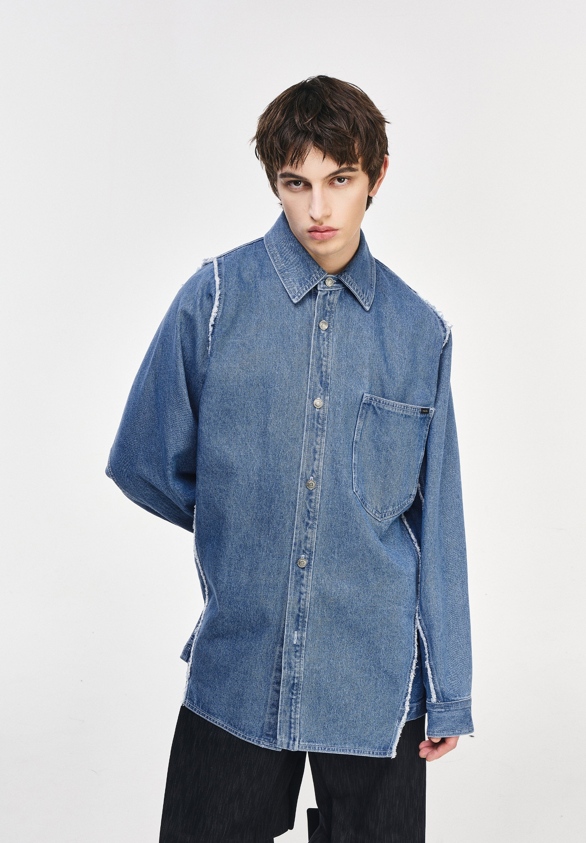 SONGZIO COLLECTION POLYPTYCH EMBROIDERED DENIM SHIRT
