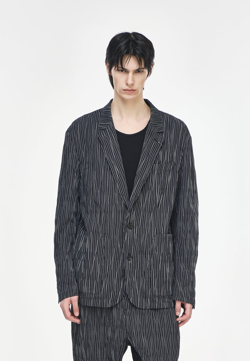 STRIPE PLEATS COCOON BLAZER