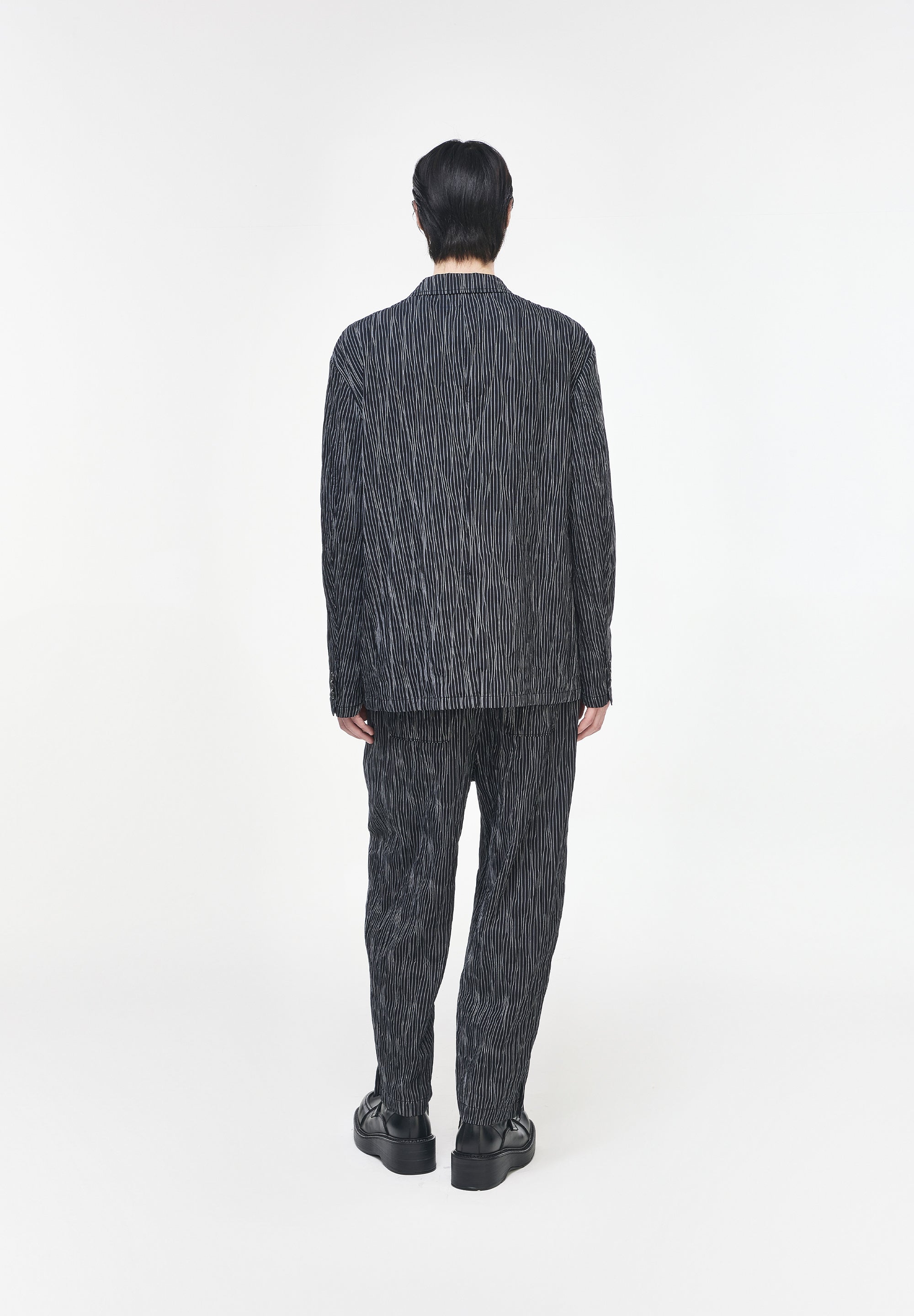 STRIPE PLEATS COCOON BLAZER