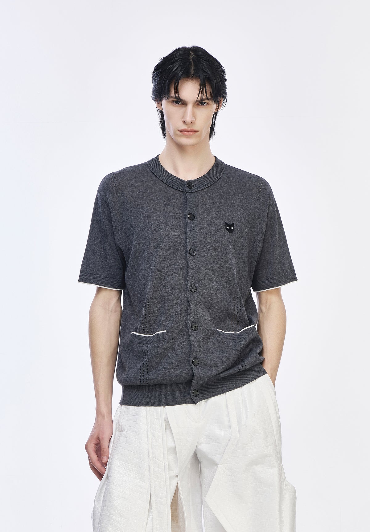 PANTHER ROUND NECK HALF CARDIGAN
