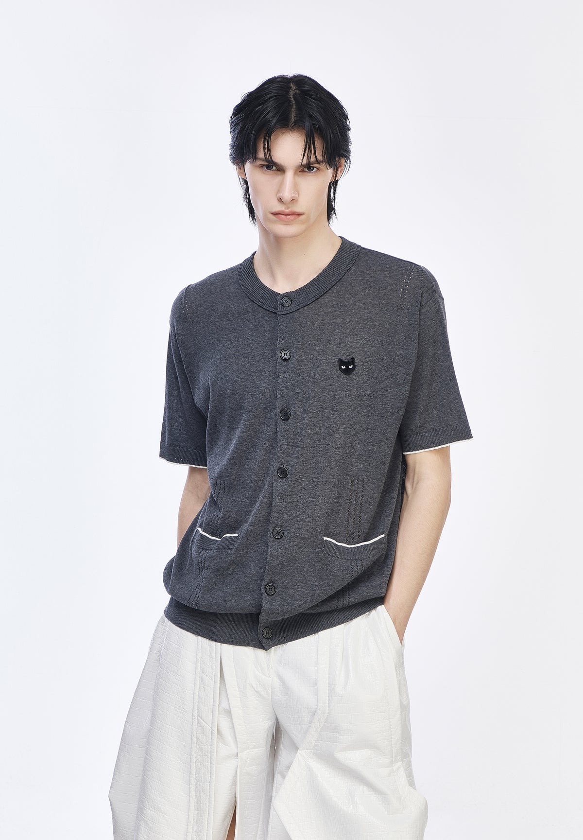 PANTHER ROUND NECK HALF CARDIGAN