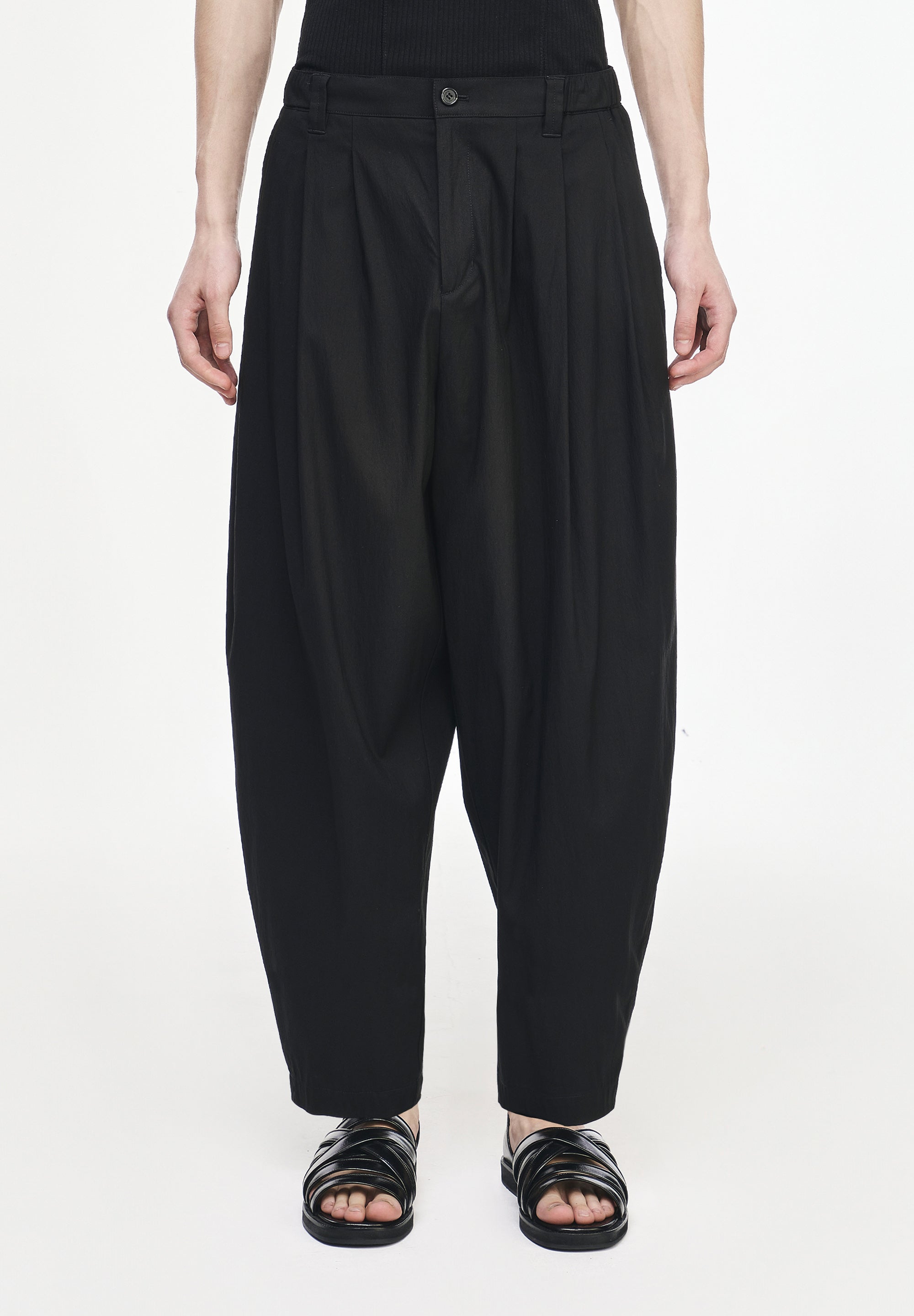 CURVED LINEN BALLOON PANTS