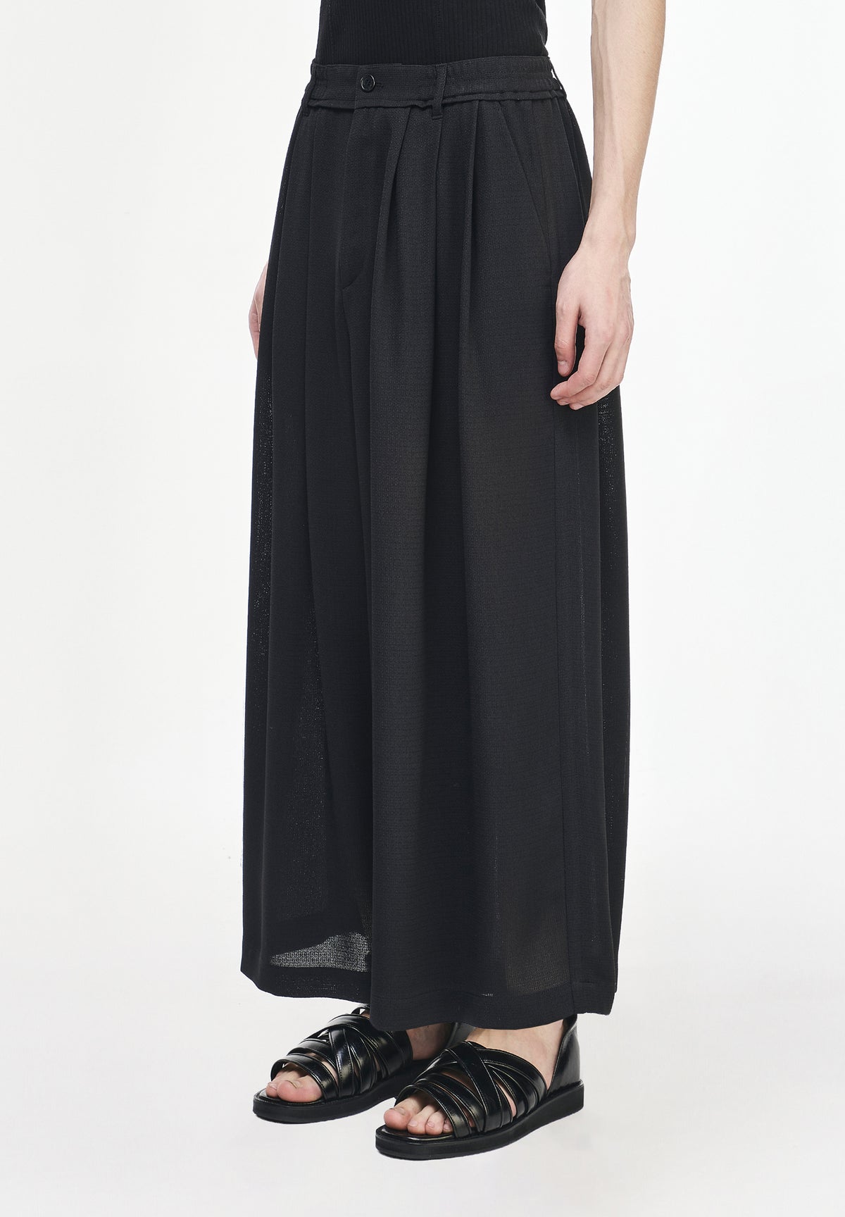 MULTI TUCK STRING CROP WIDE PANTS