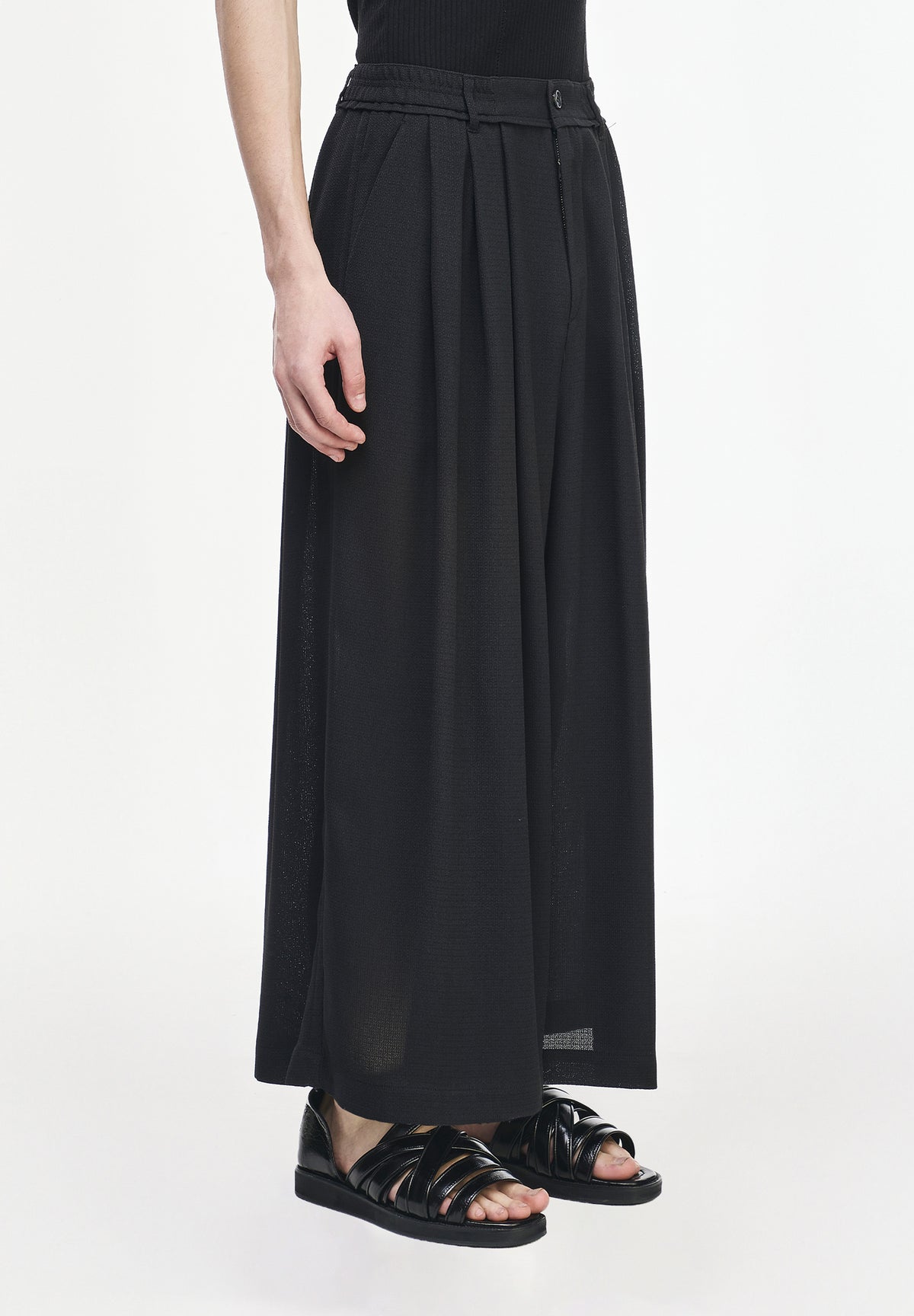 MULTI TUCK STRING CROP WIDE PANTS