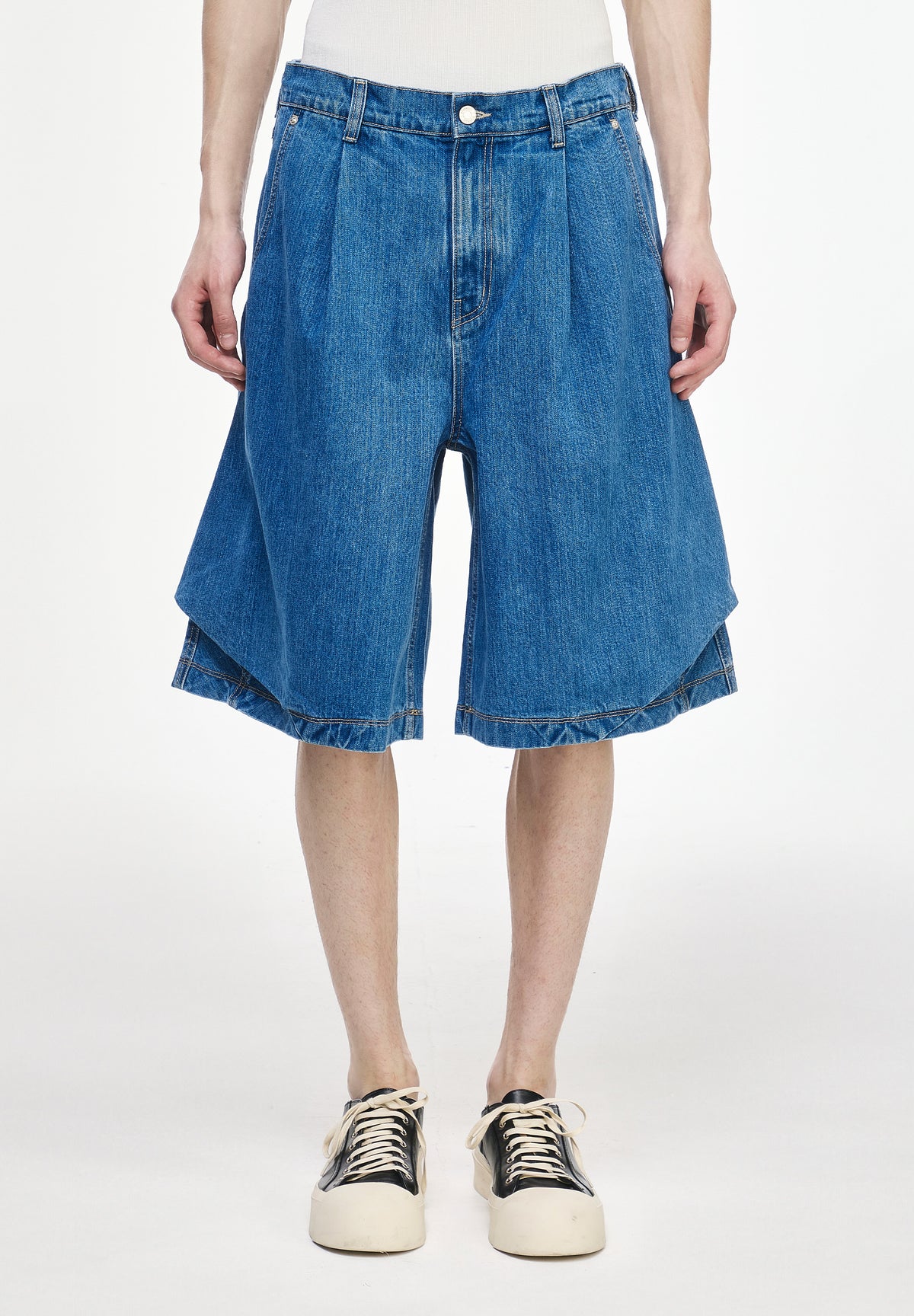 BIAS DRAPE SHORTS DENIM