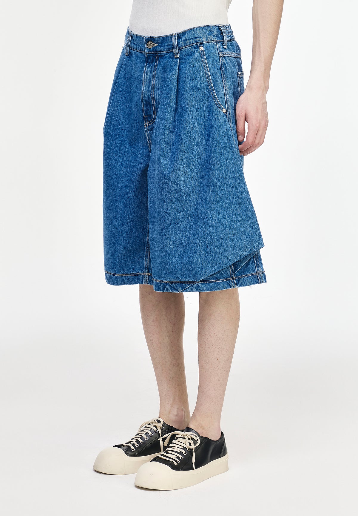BIAS DRAPE SHORTS DENIM