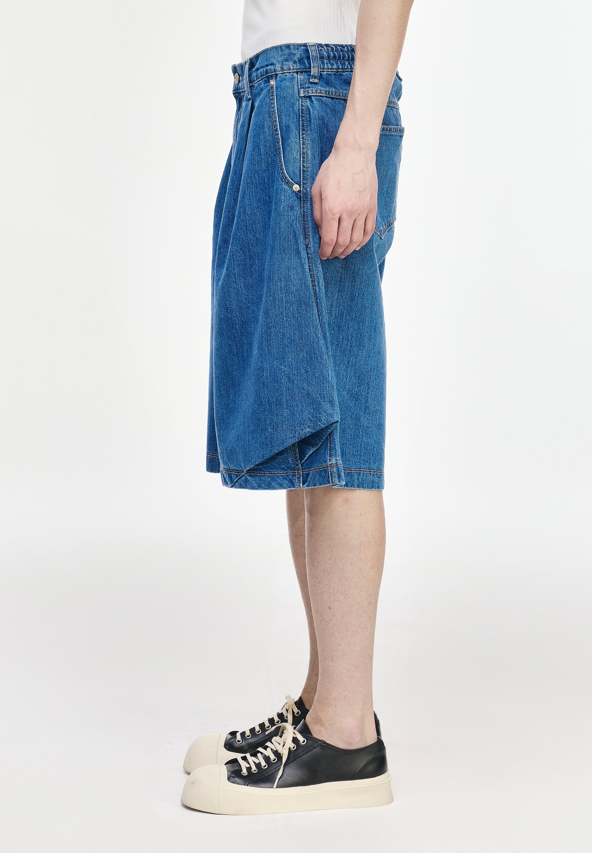BIAS DRAPE SHORTS DENIM