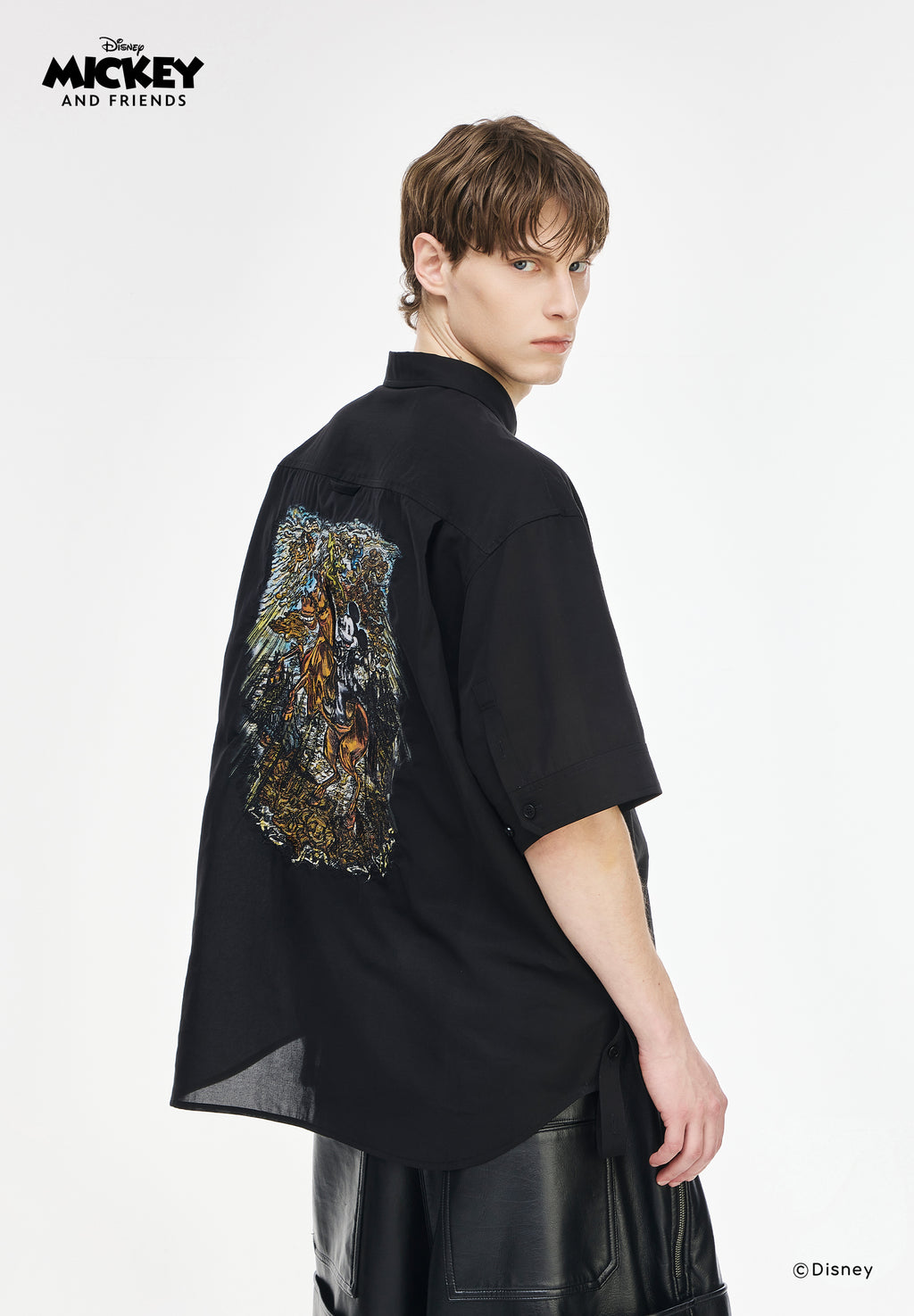NIGHT MICKEY EMBROIDERED HALF SHIRT