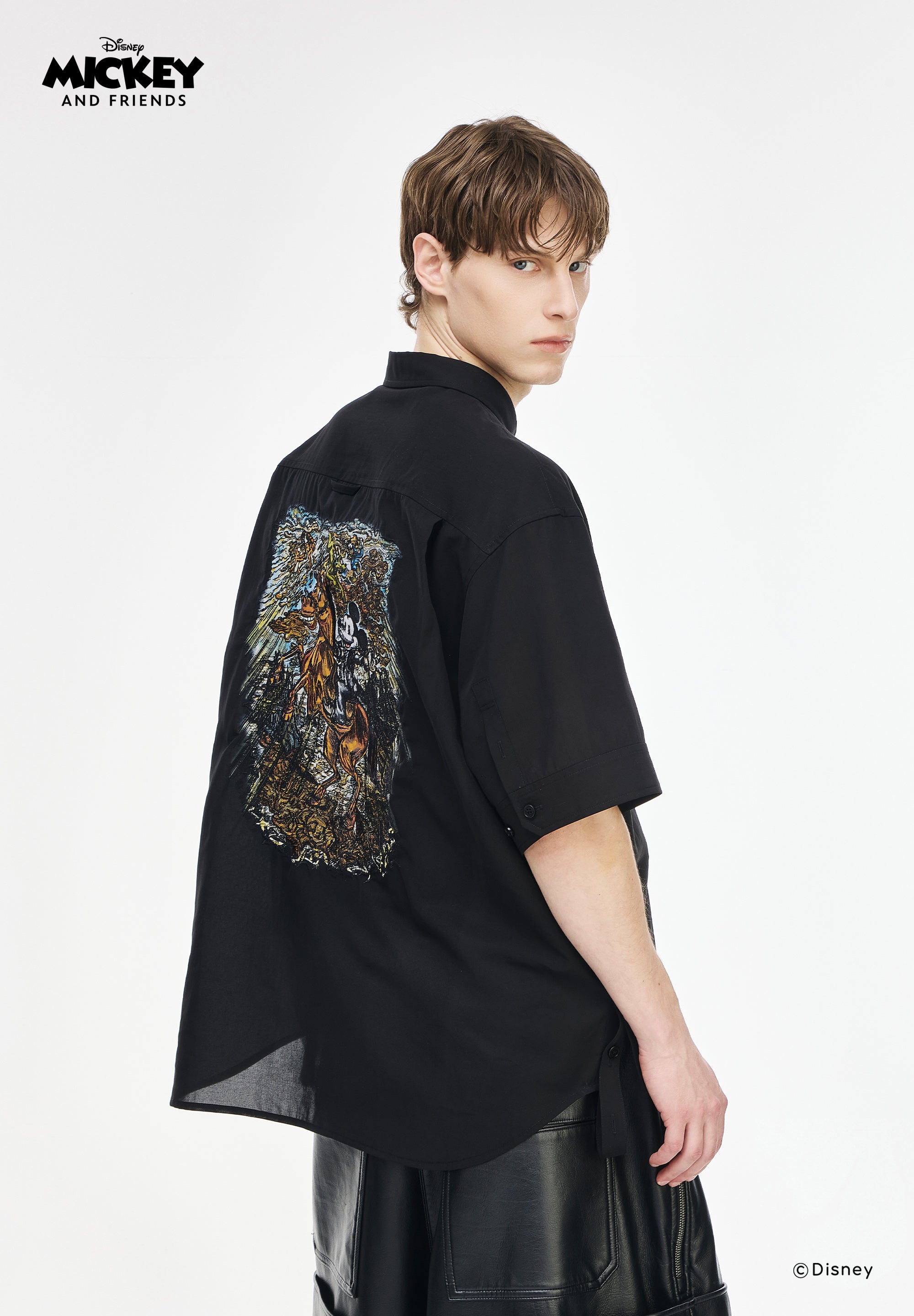 NIGHT MICKEY EMBROIDERED HALF SHIRT