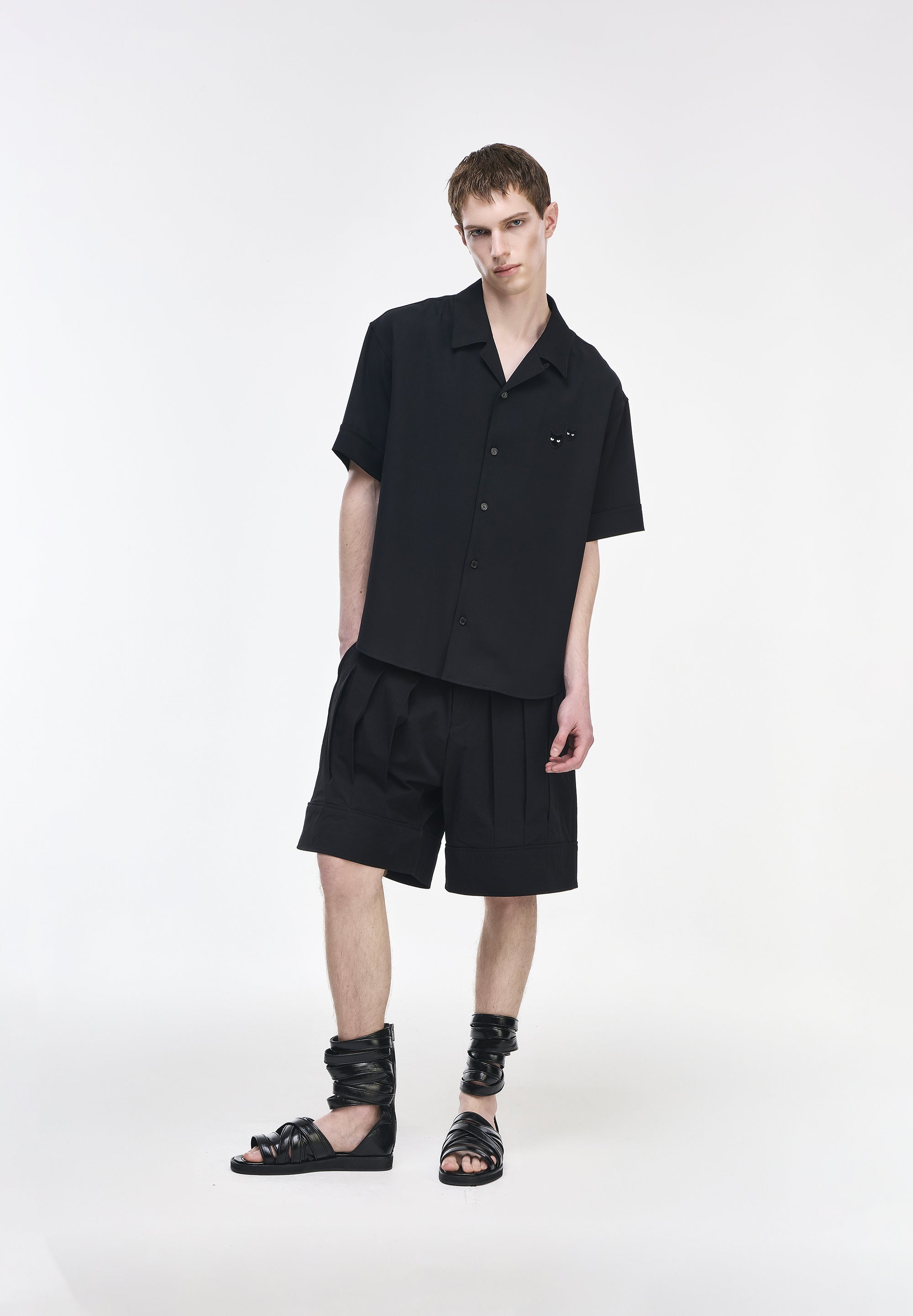 TWIN PANTHER OPEN COLLARED HALF SHIRT