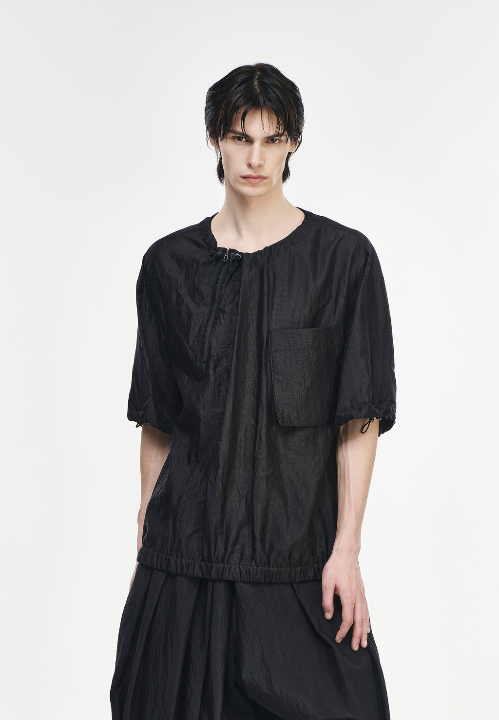 BIAS ZIP-UP STRING T SHIRT
