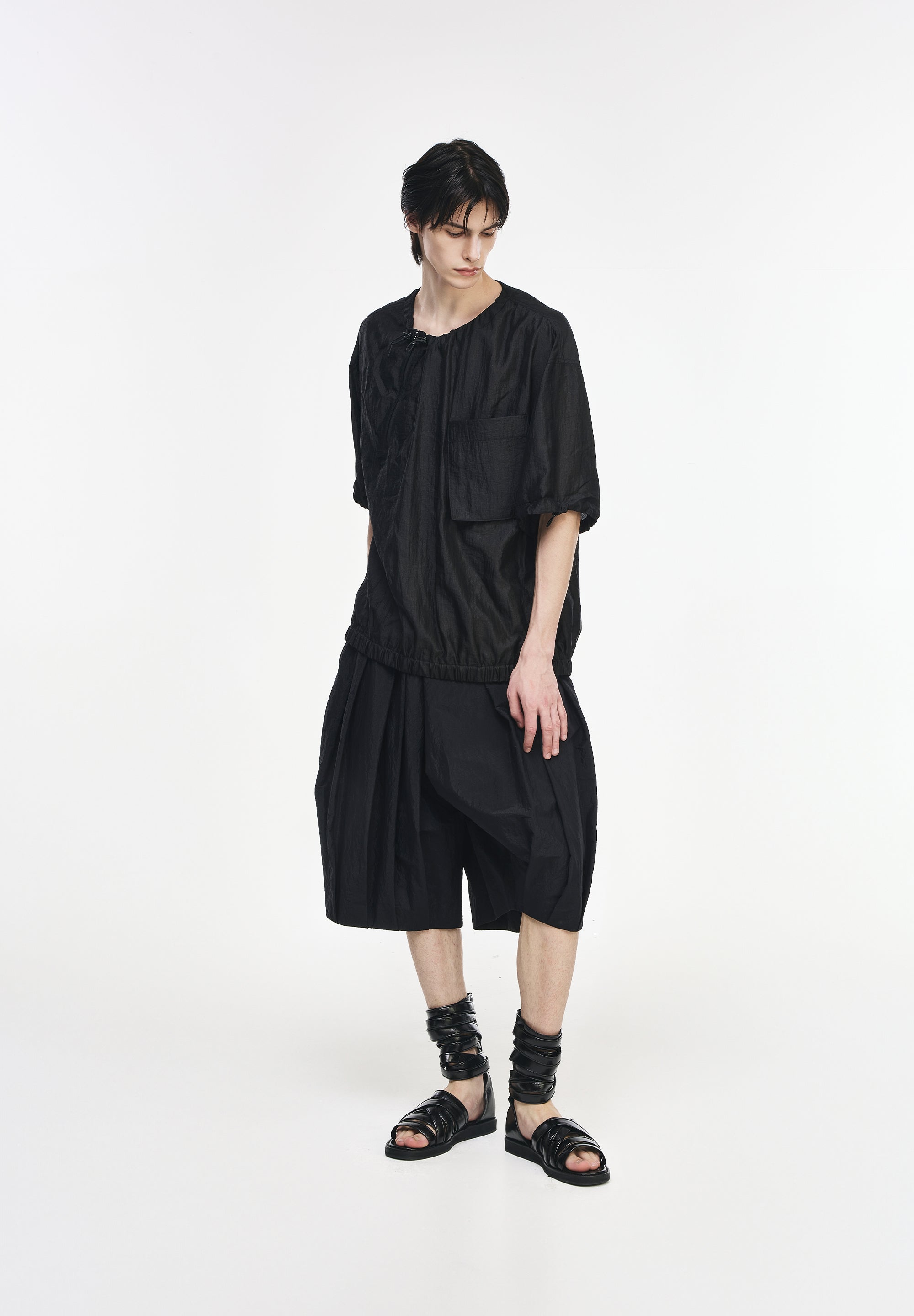 BIAS ZIP-UP STRING T SHIRT