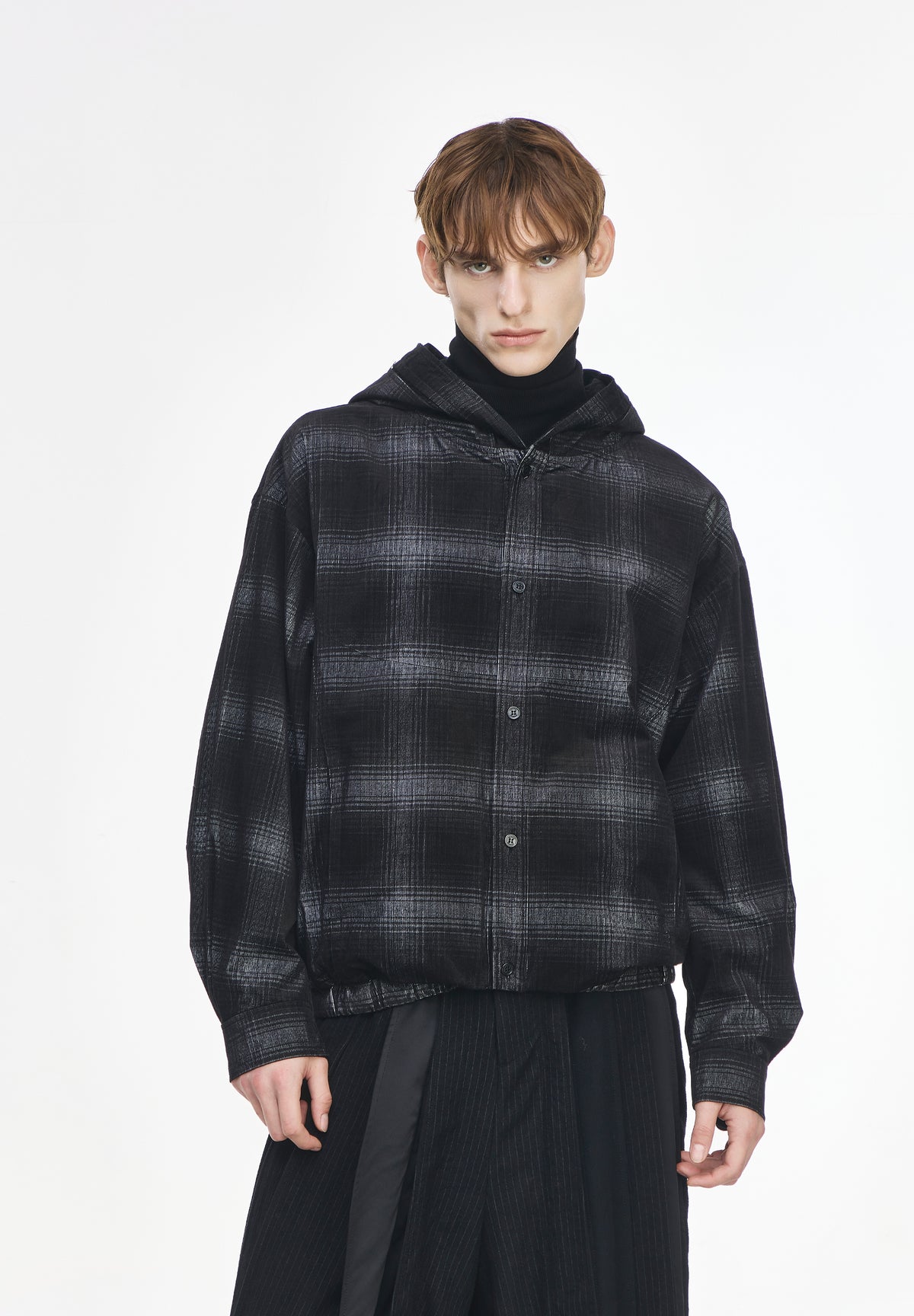 VELVET CHECK HOOD JUMPER