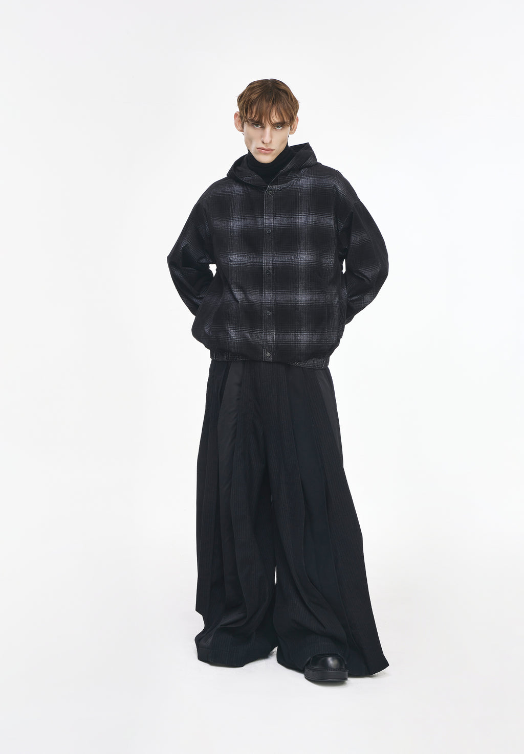 VELVET CHECK HOOD JUMPER