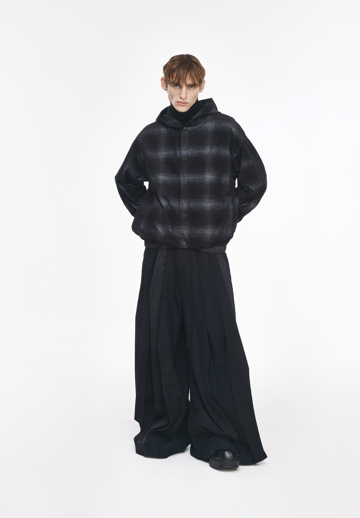 VELVET CHECK HOOD JUMPER