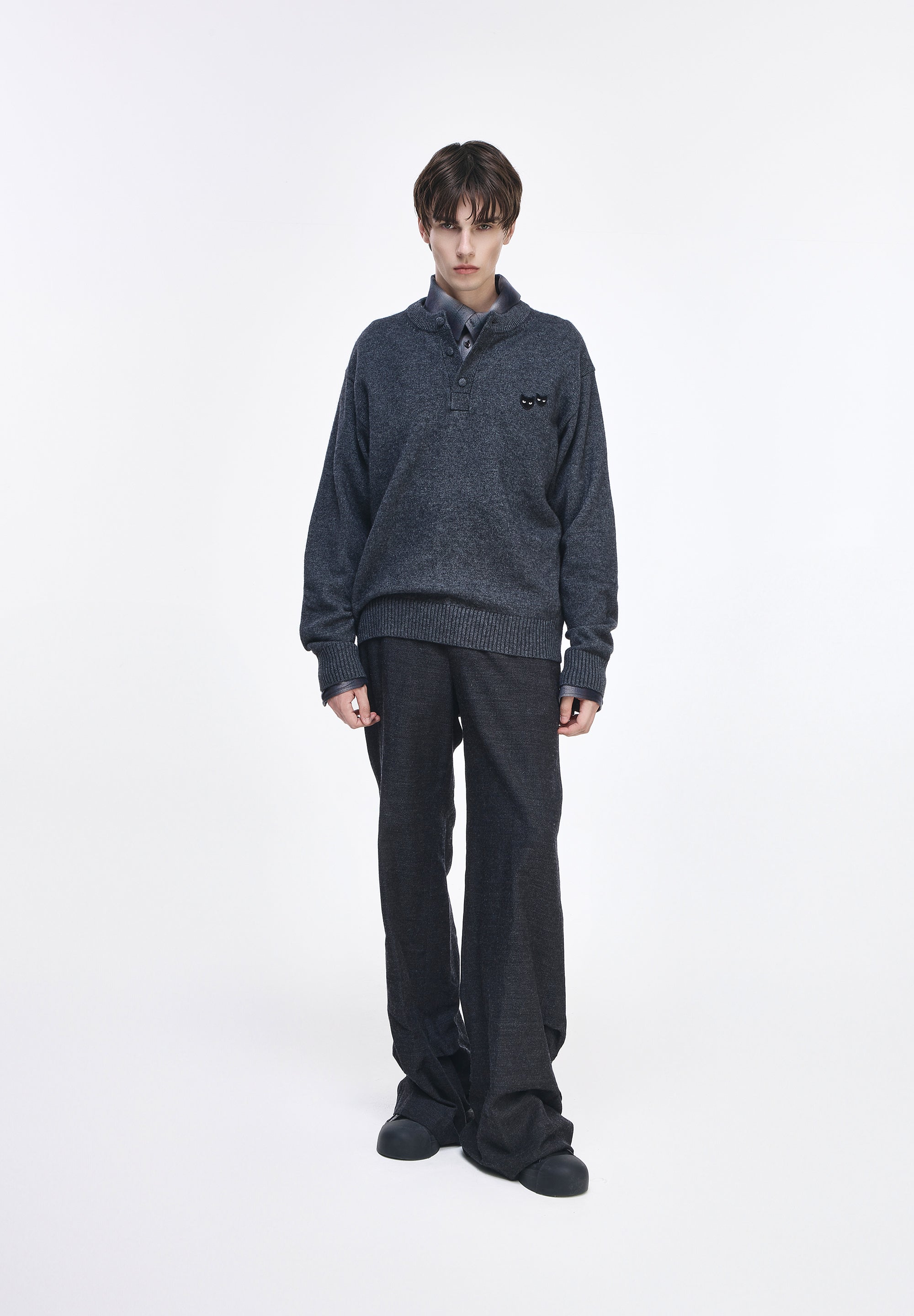 CASHMERE BLEND HENLEY NECK KNIT
