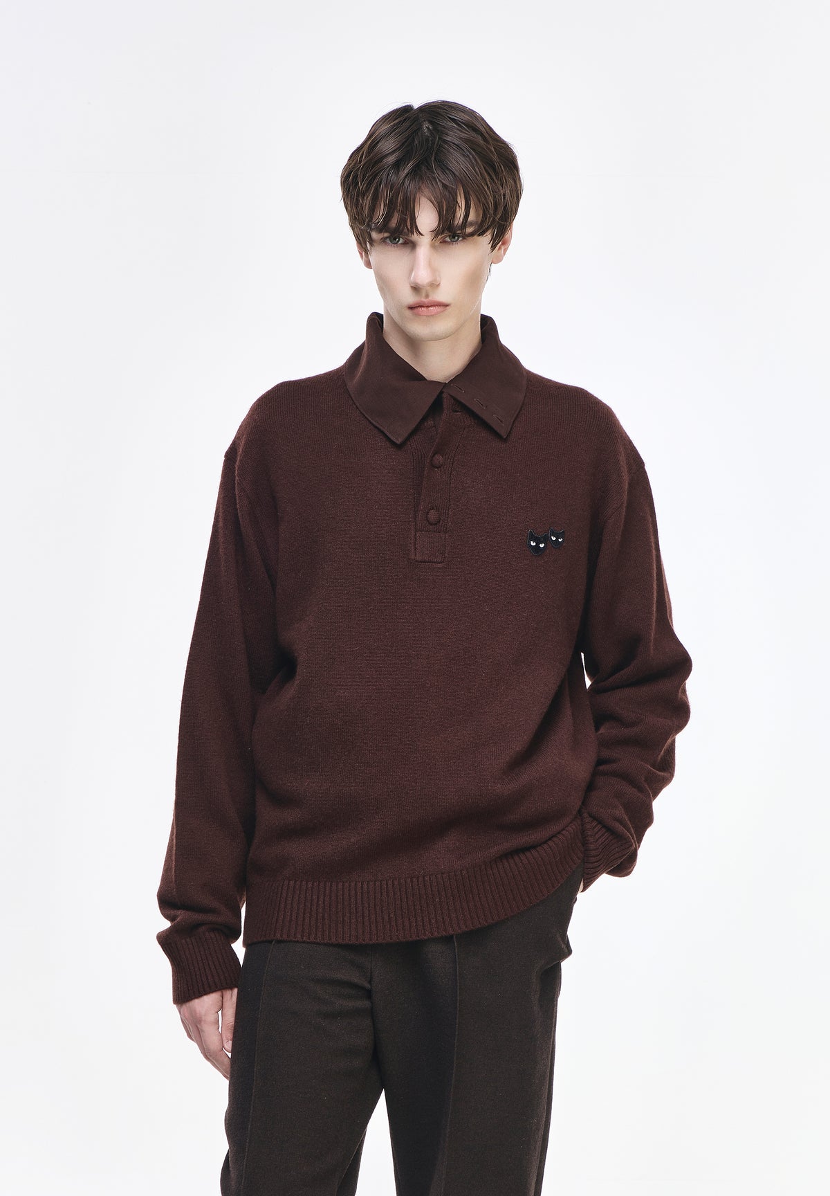 CASHMERE BLEND HENLEY NECK KNIT