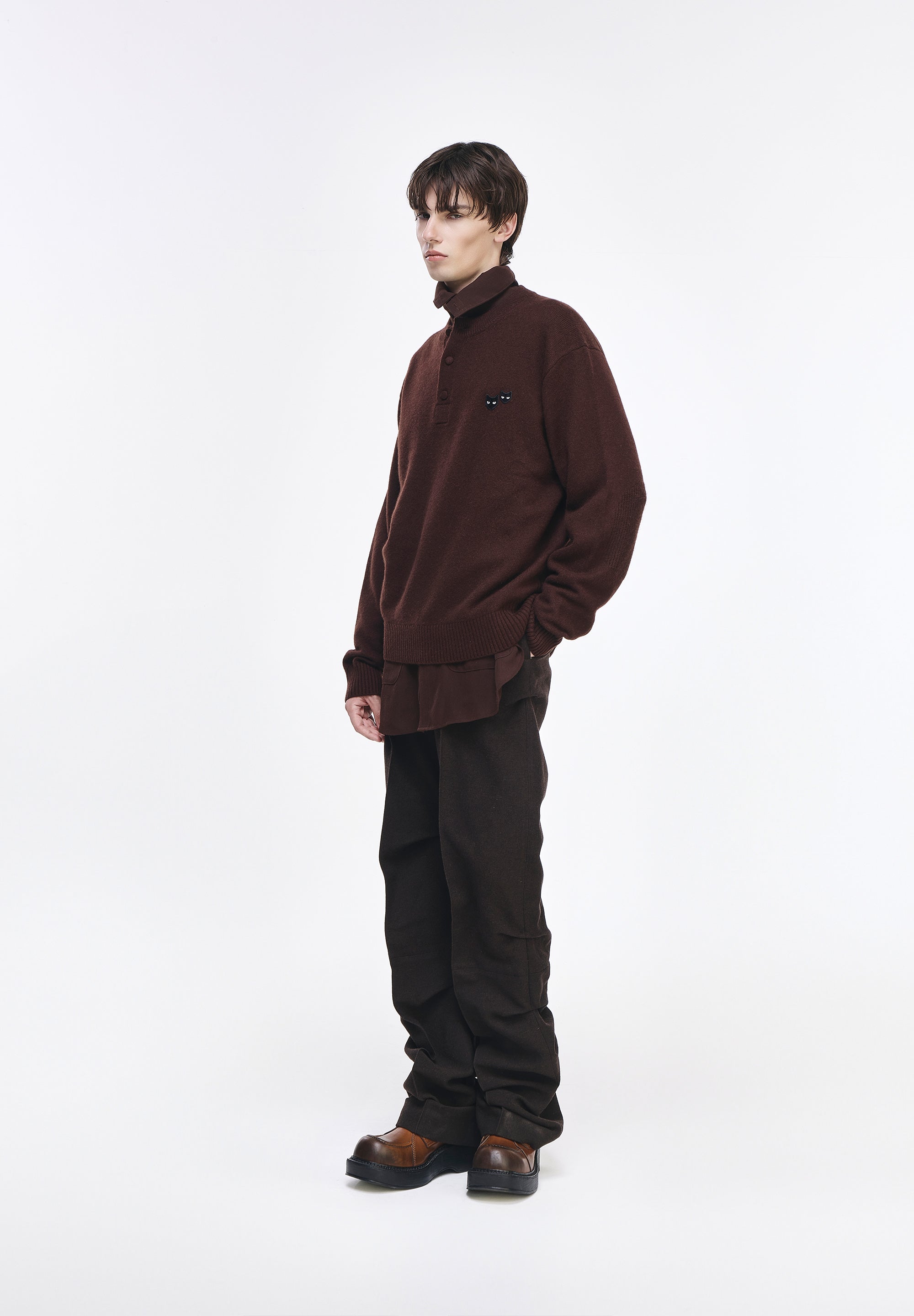 CASHMERE BLEND HENLEY NECK KNIT