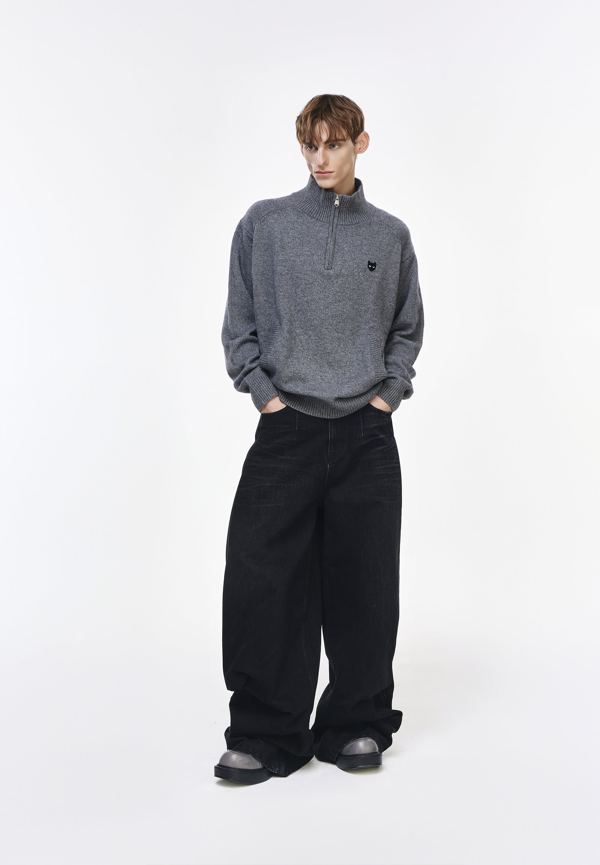 CASHMERE BLEND HALF ZIP UP