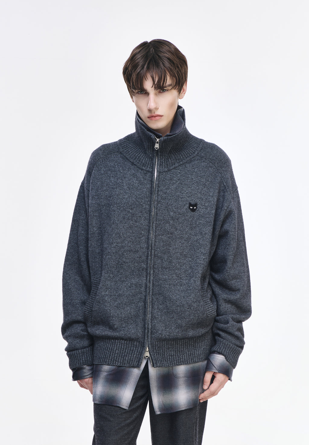 CASHMERE BLEND HIGH NECK ZIP UP