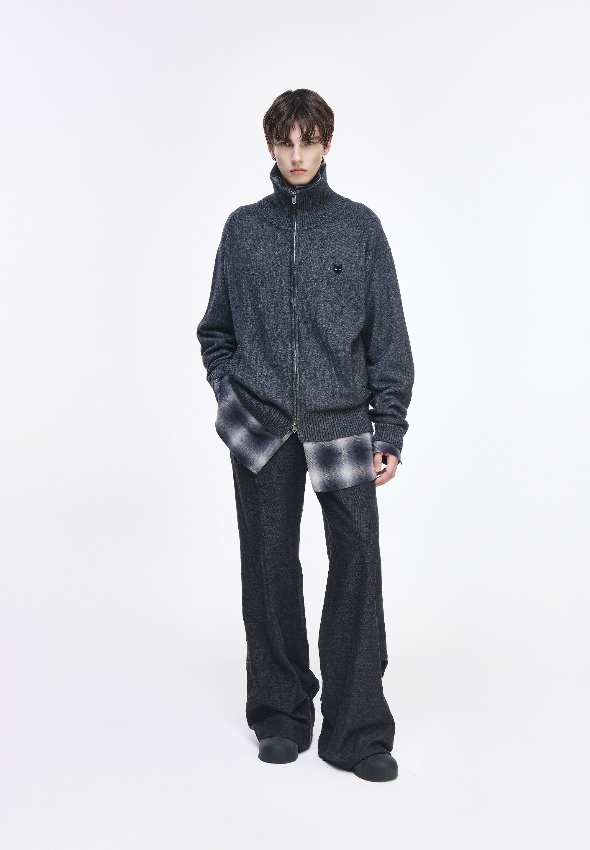CASHMERE BLEND HIGH NECK ZIP UP