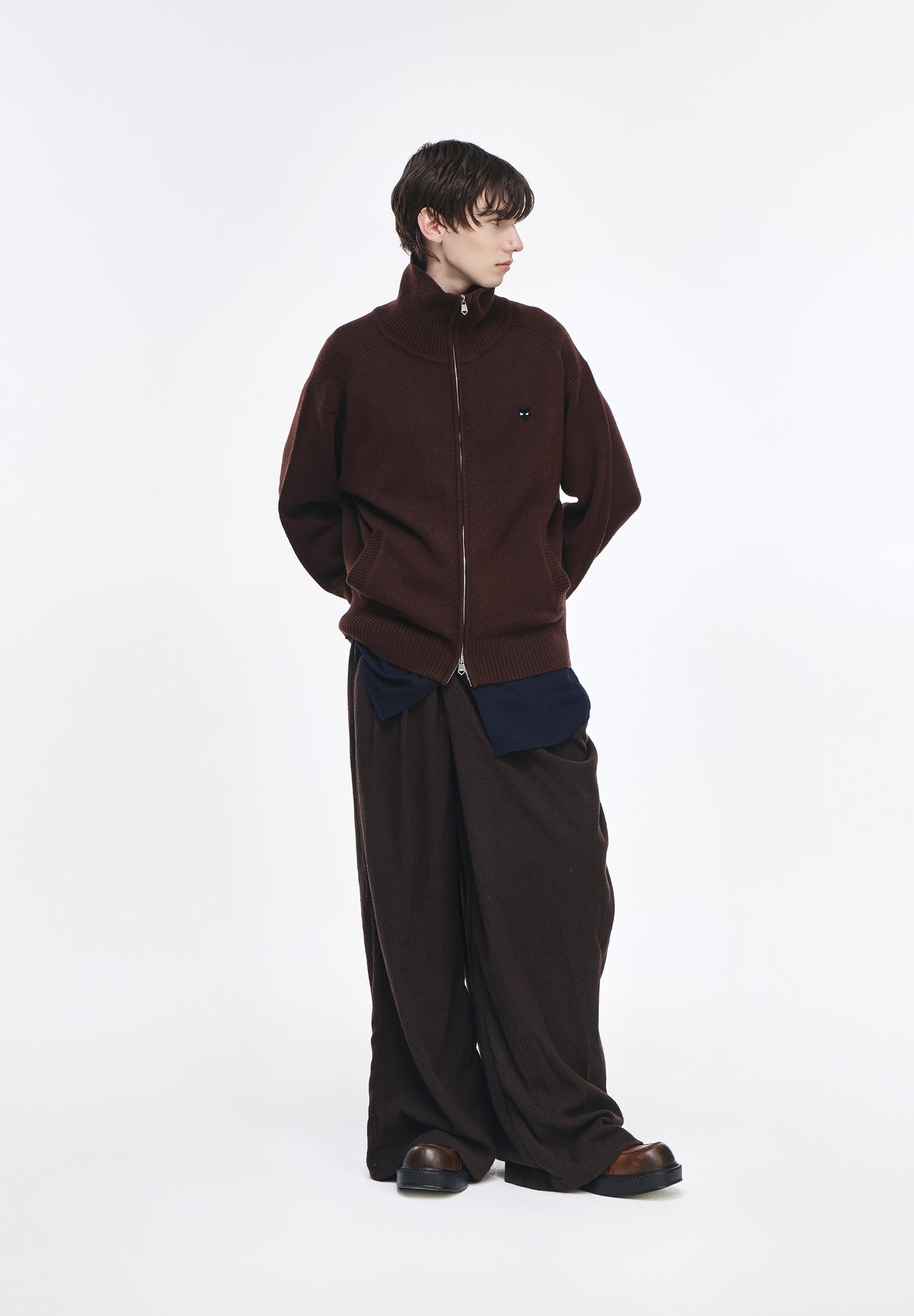 CASHMERE BLEND HIGH NECK ZIP UP