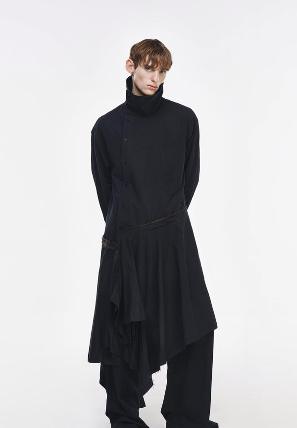 CHEMISE LONGUE COL MONTANT COUPE BIAIS