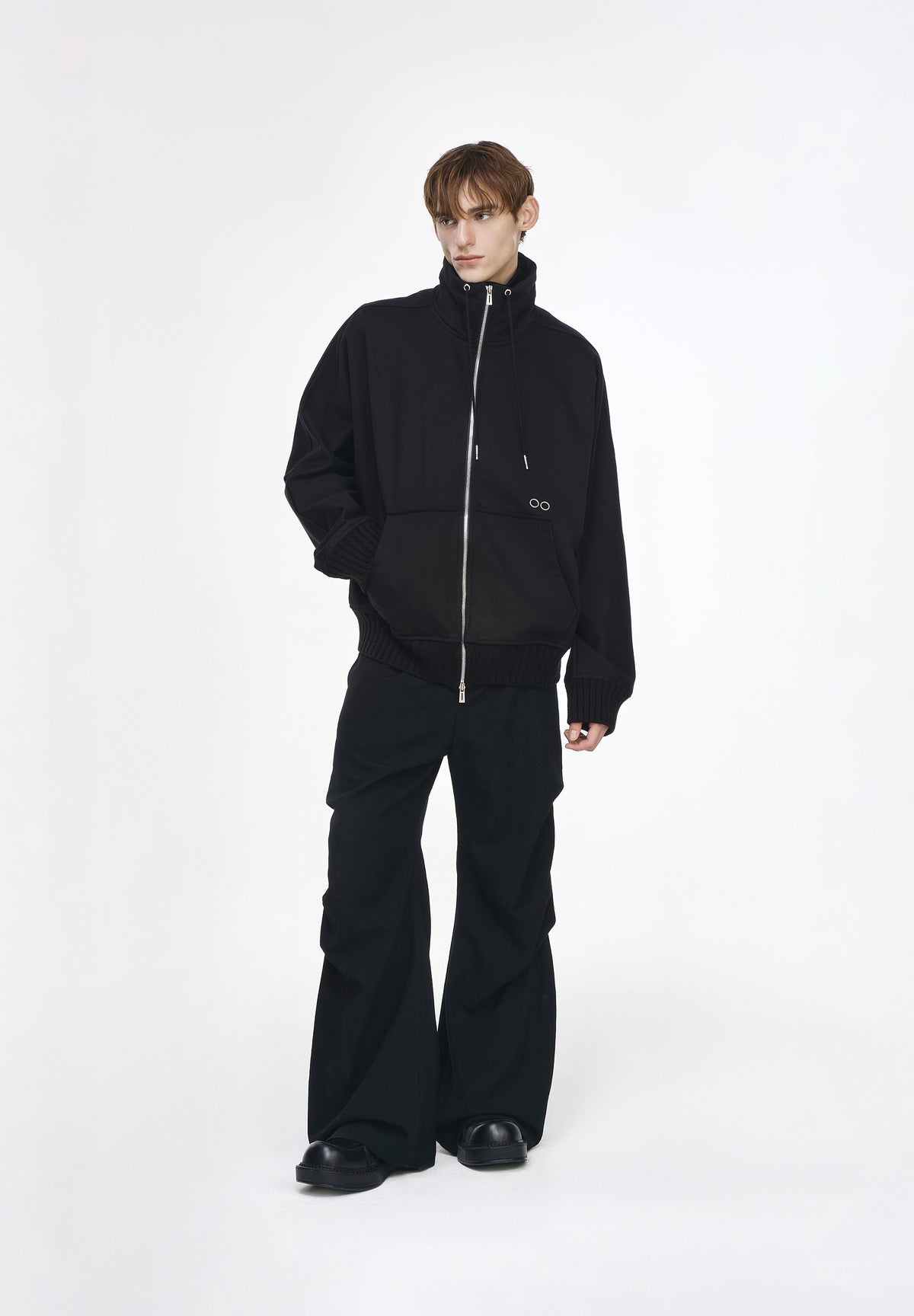 PAINTED CROSS RIB HIGH NECK ZIP UP