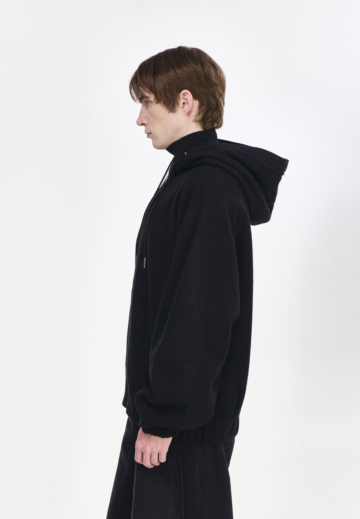 WOOL COCOON HOOD ZIP UP