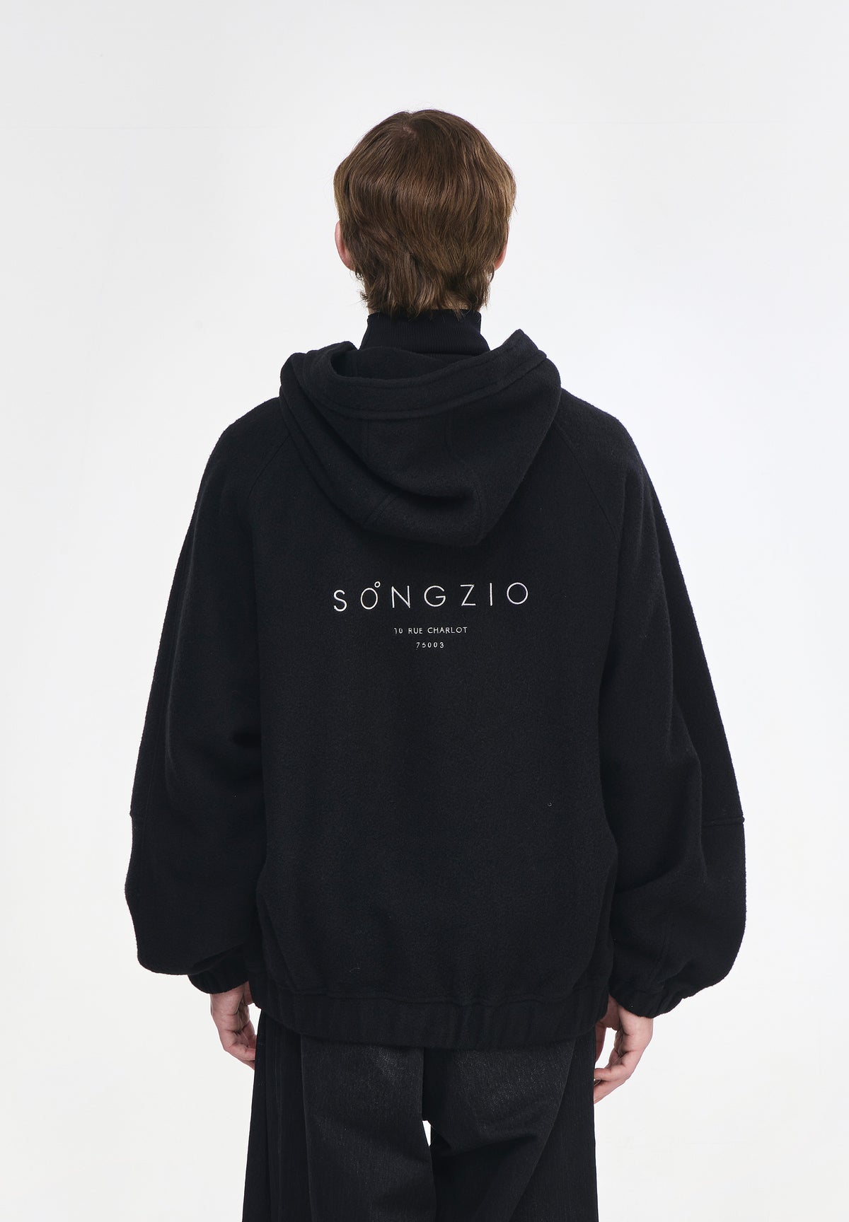 WOOL COCOON HOOD ZIP UP