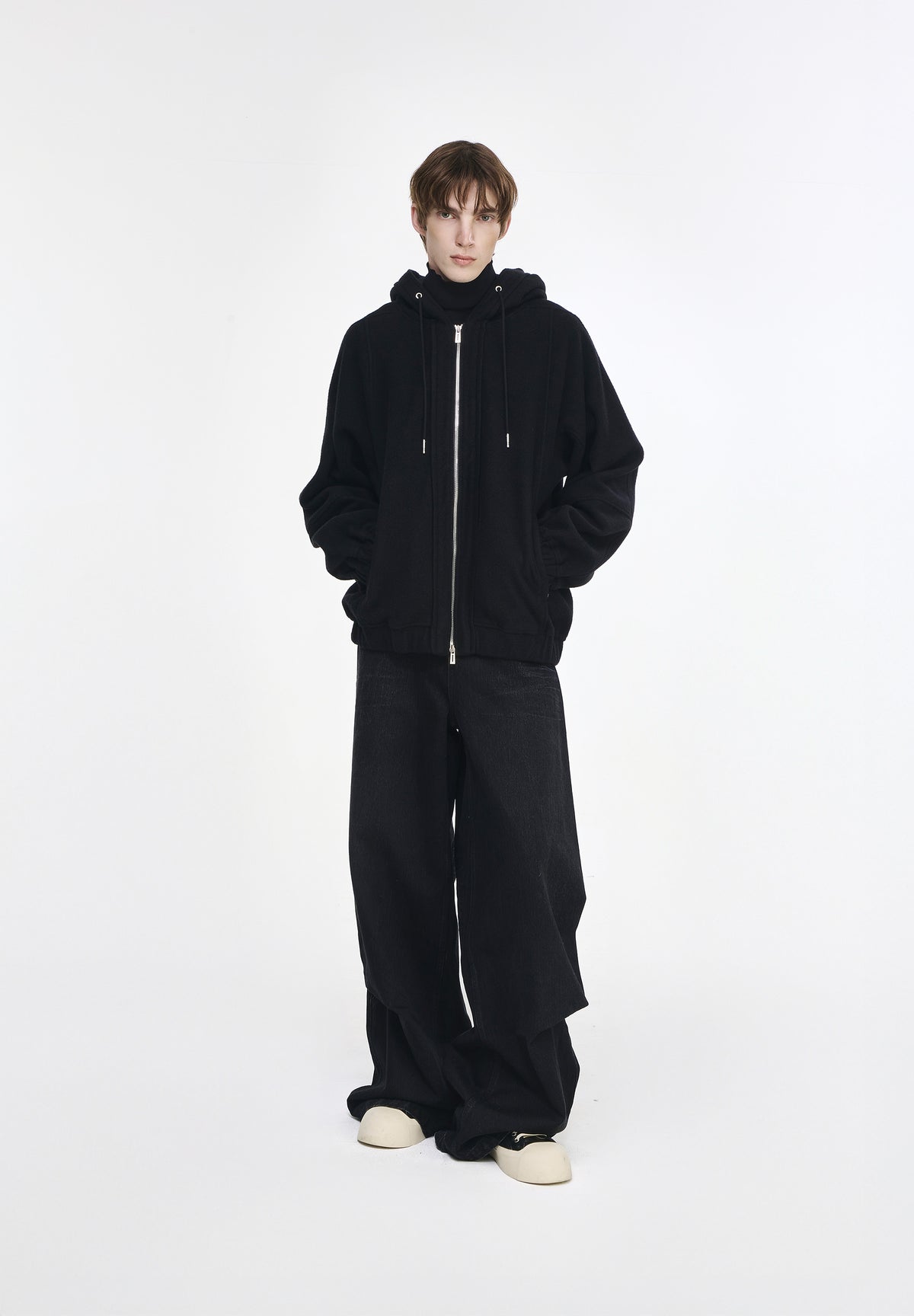 WOOL COCOON HOOD ZIP UP