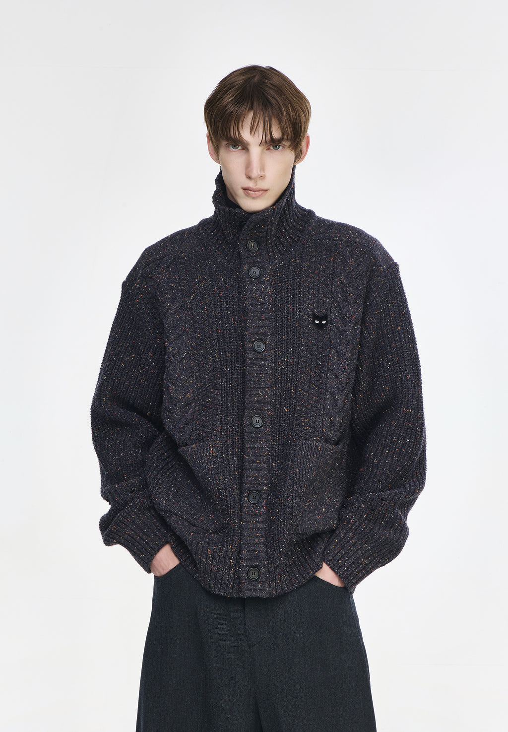 ZZERO PANTHER CABLE HIGH NECK CARDIGAN