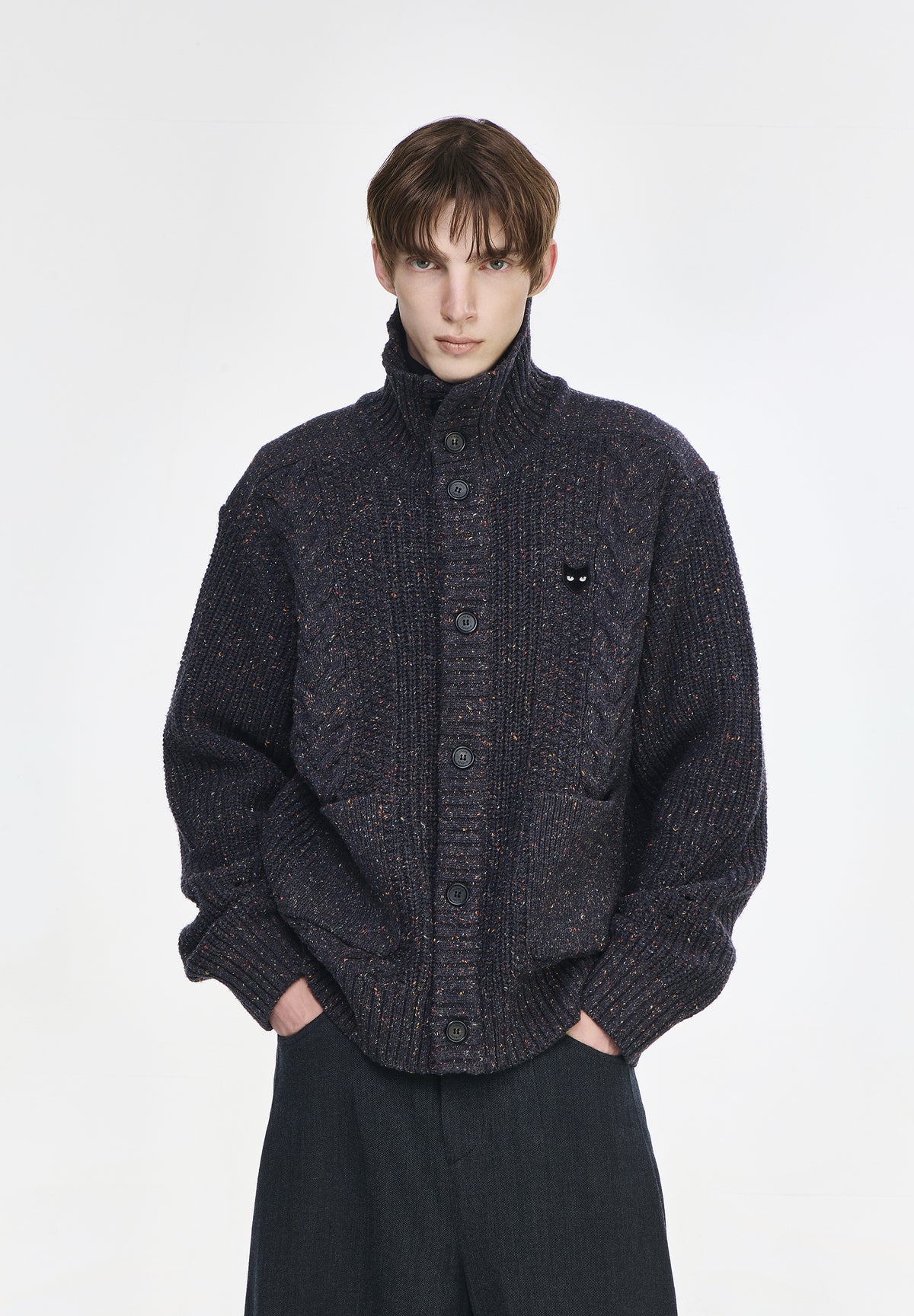 ZZERO PANTHER CABLE HIGH NECK CARDIGAN