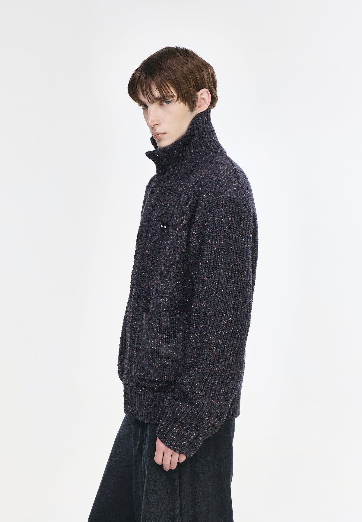 ZZERO PANTHER CABLE HIGH NECK CARDIGAN