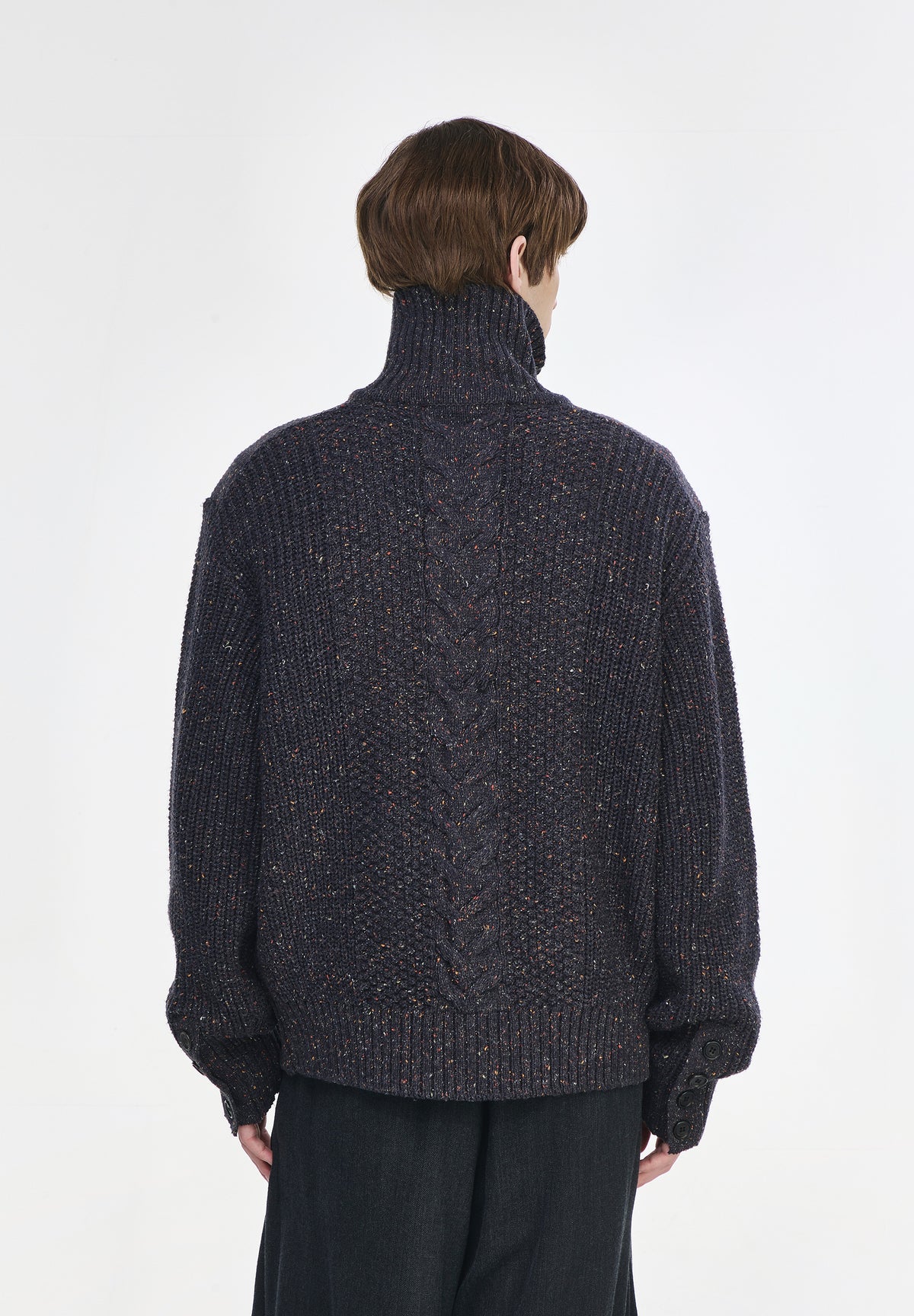 ZZERO PANTHER CABLE HIGH NECK CARDIGAN