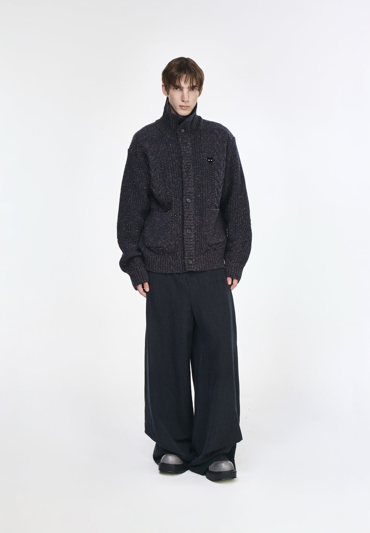 ZZERO PANTHER CABLE HIGH NECK CARDIGAN