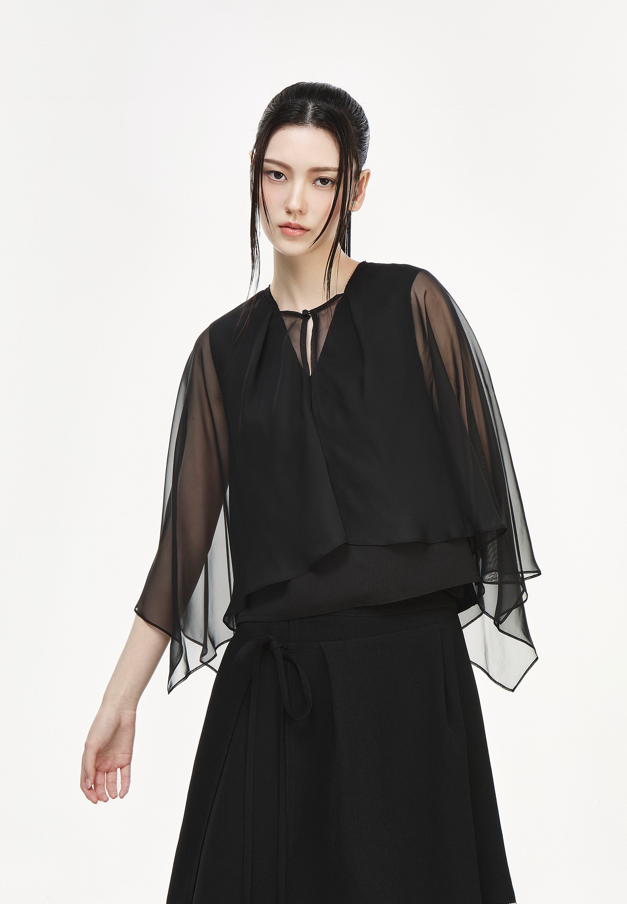 VEILED DEEP CUT BLOUSE
