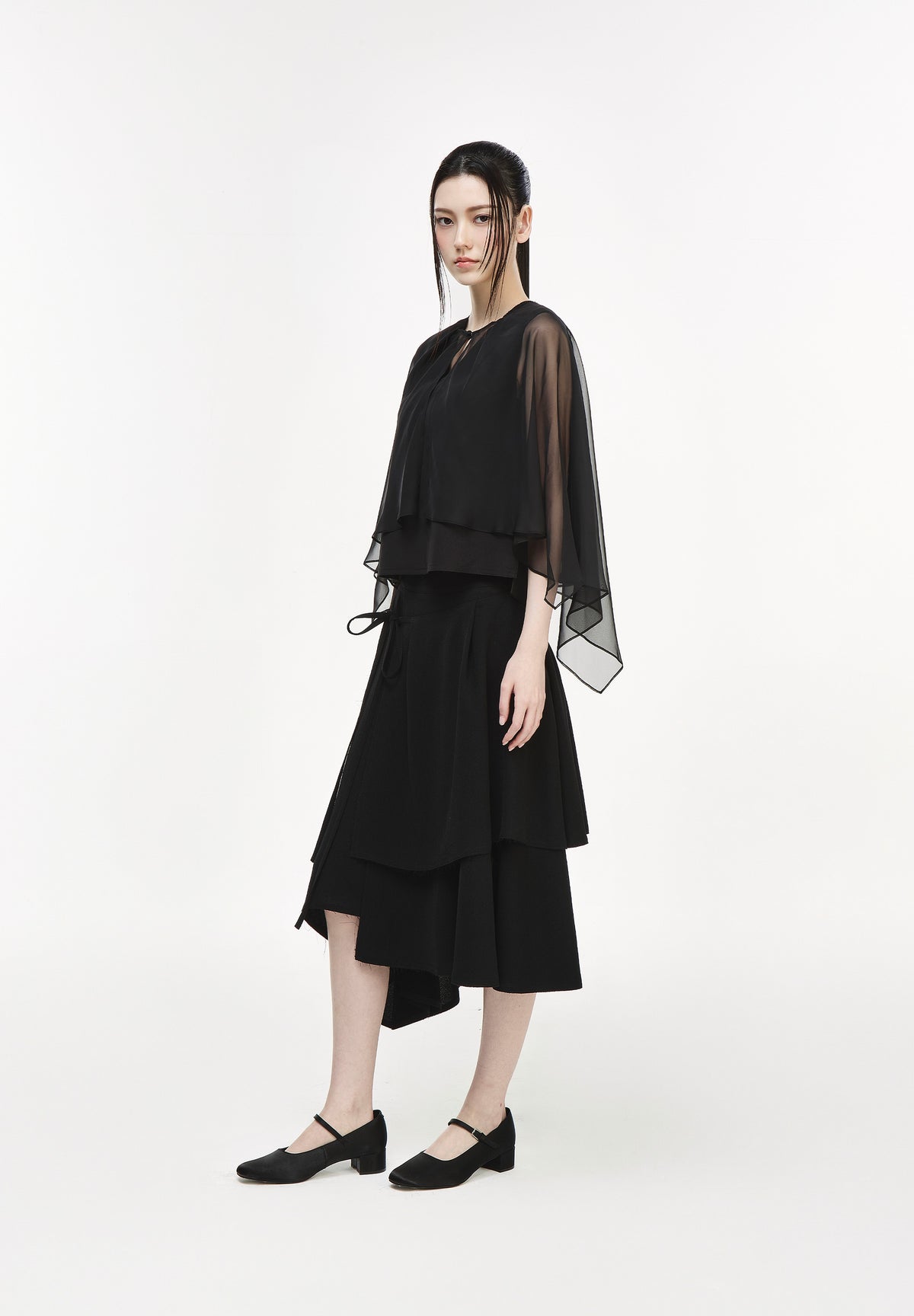 VEILED DEEP CUT BLOUSE