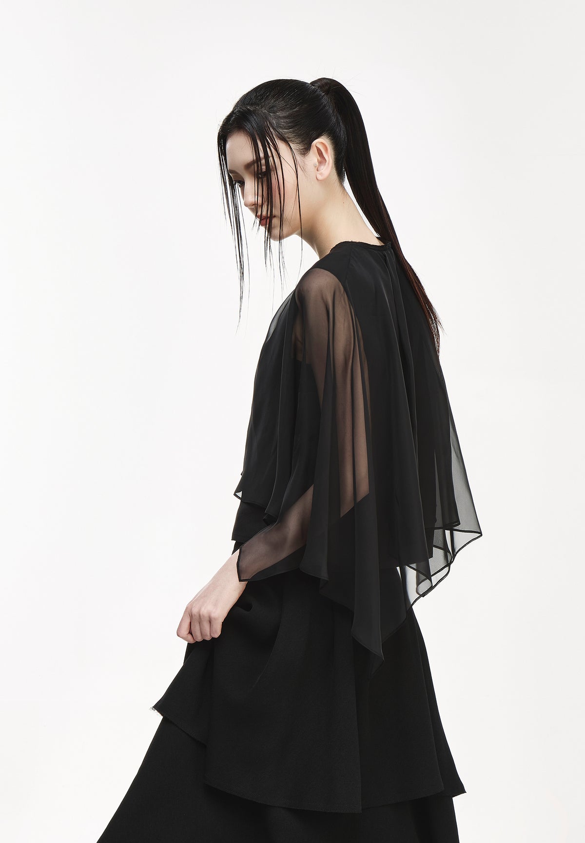 VEILED DEEP CUT BLOUSE