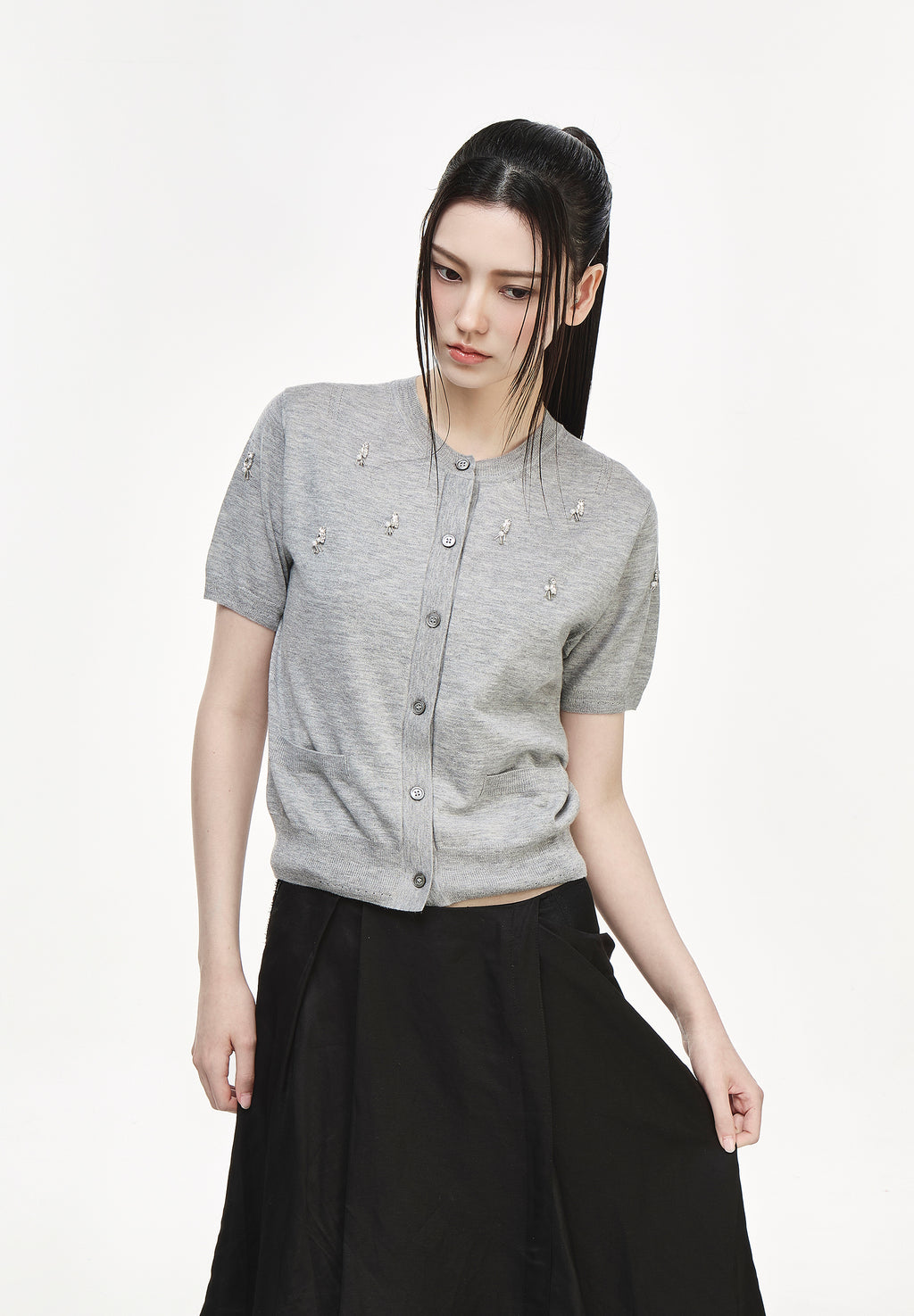TEARDROP ROUND NECK CARDIGAN