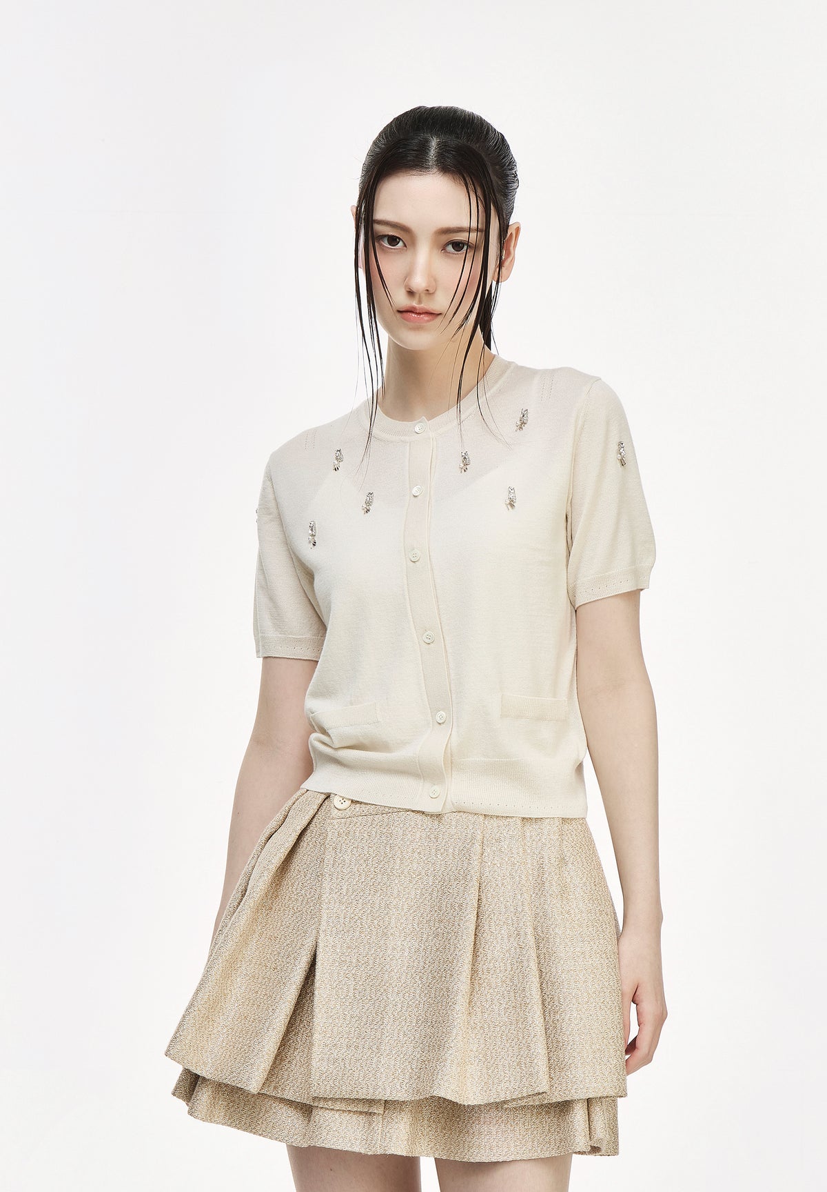 TEARDROP ROUND NECK CARDIGAN
