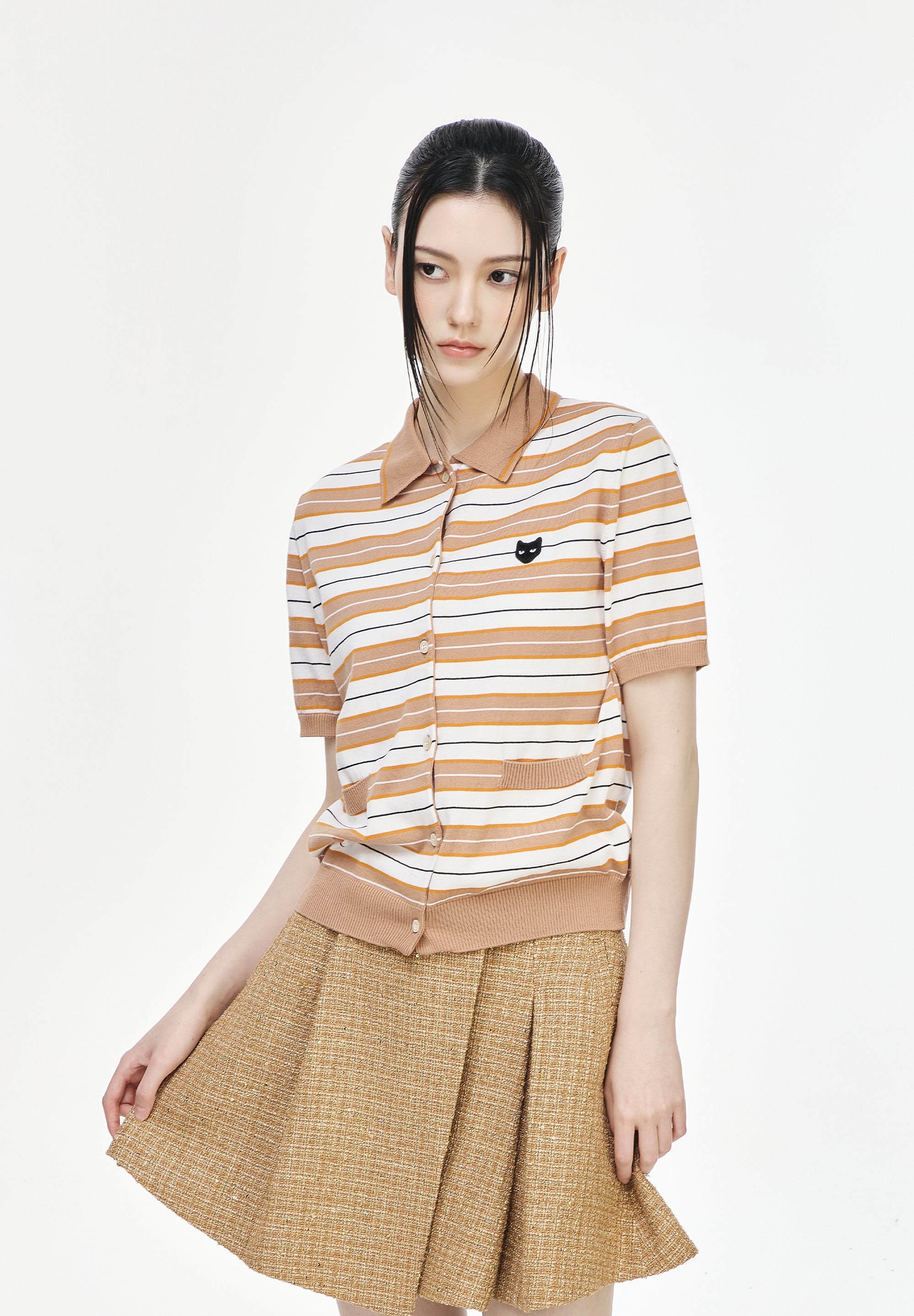 PANTHER STRIPE COLLAR CARDIGAN