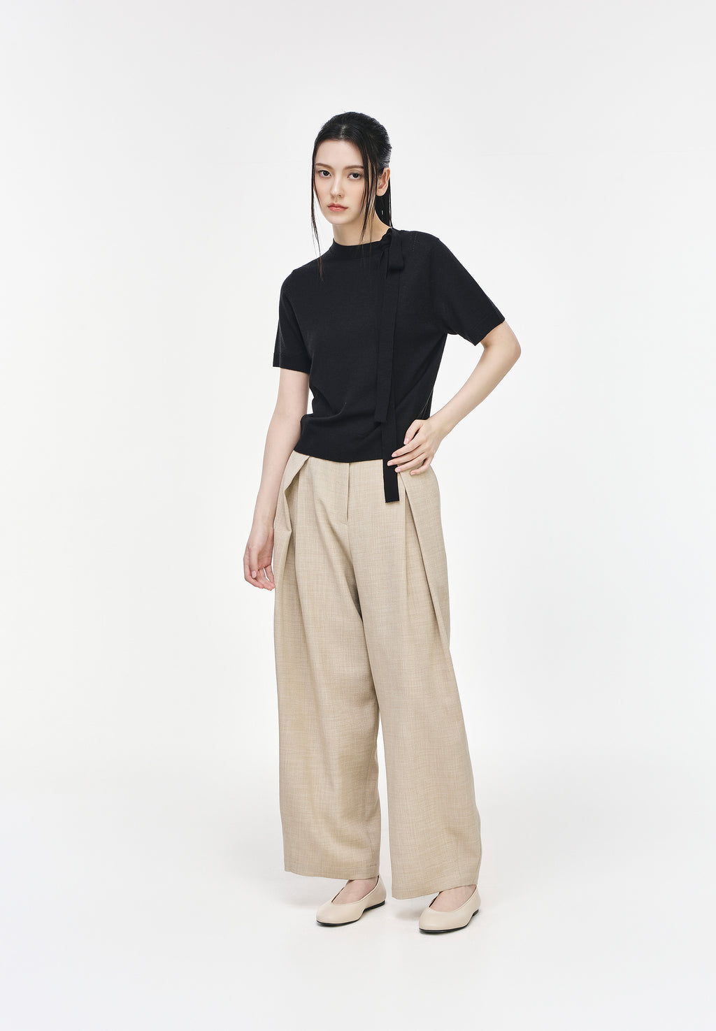 CURVED DART LINEN PANTS