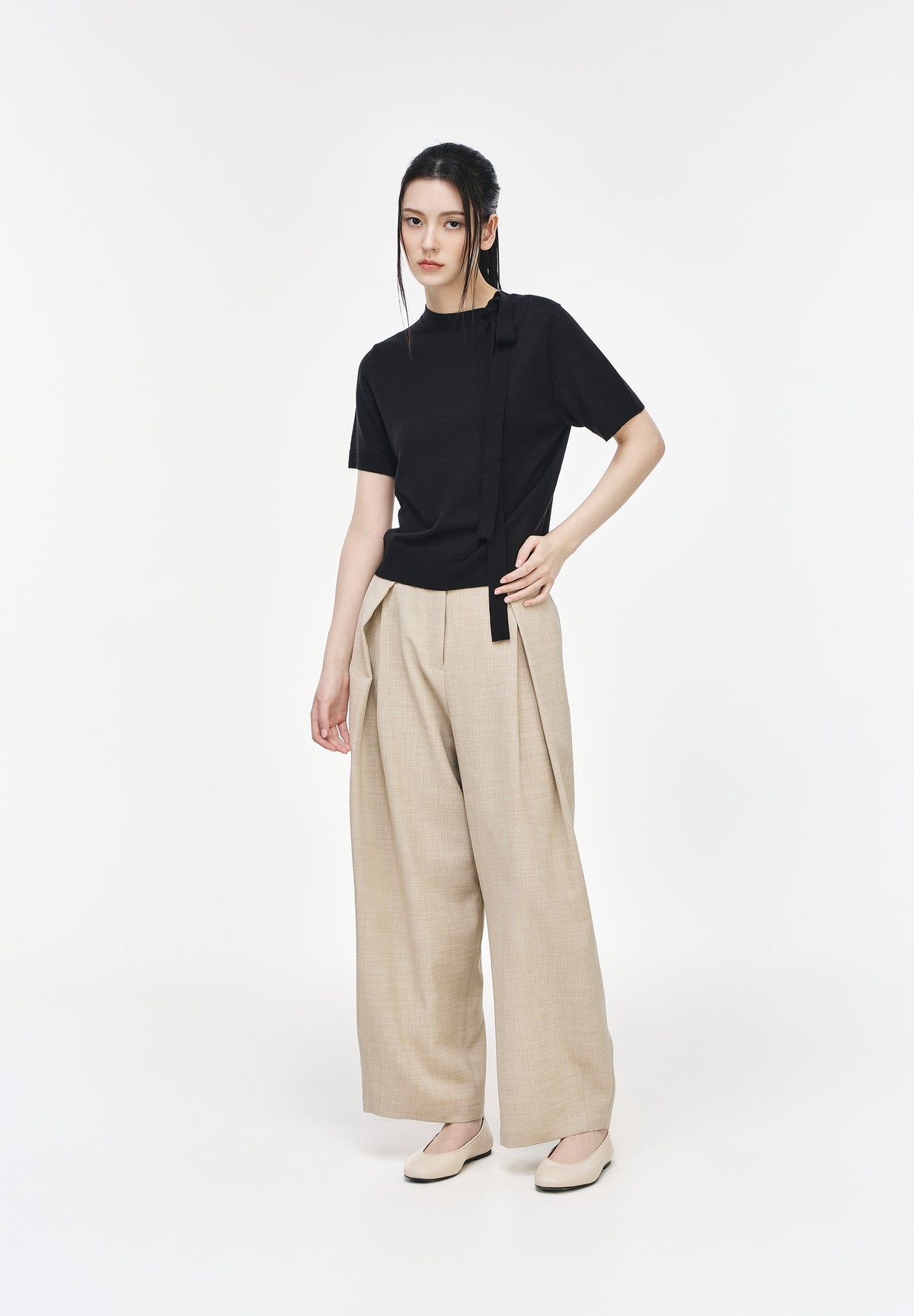 CURVED DART LINEN PANTS