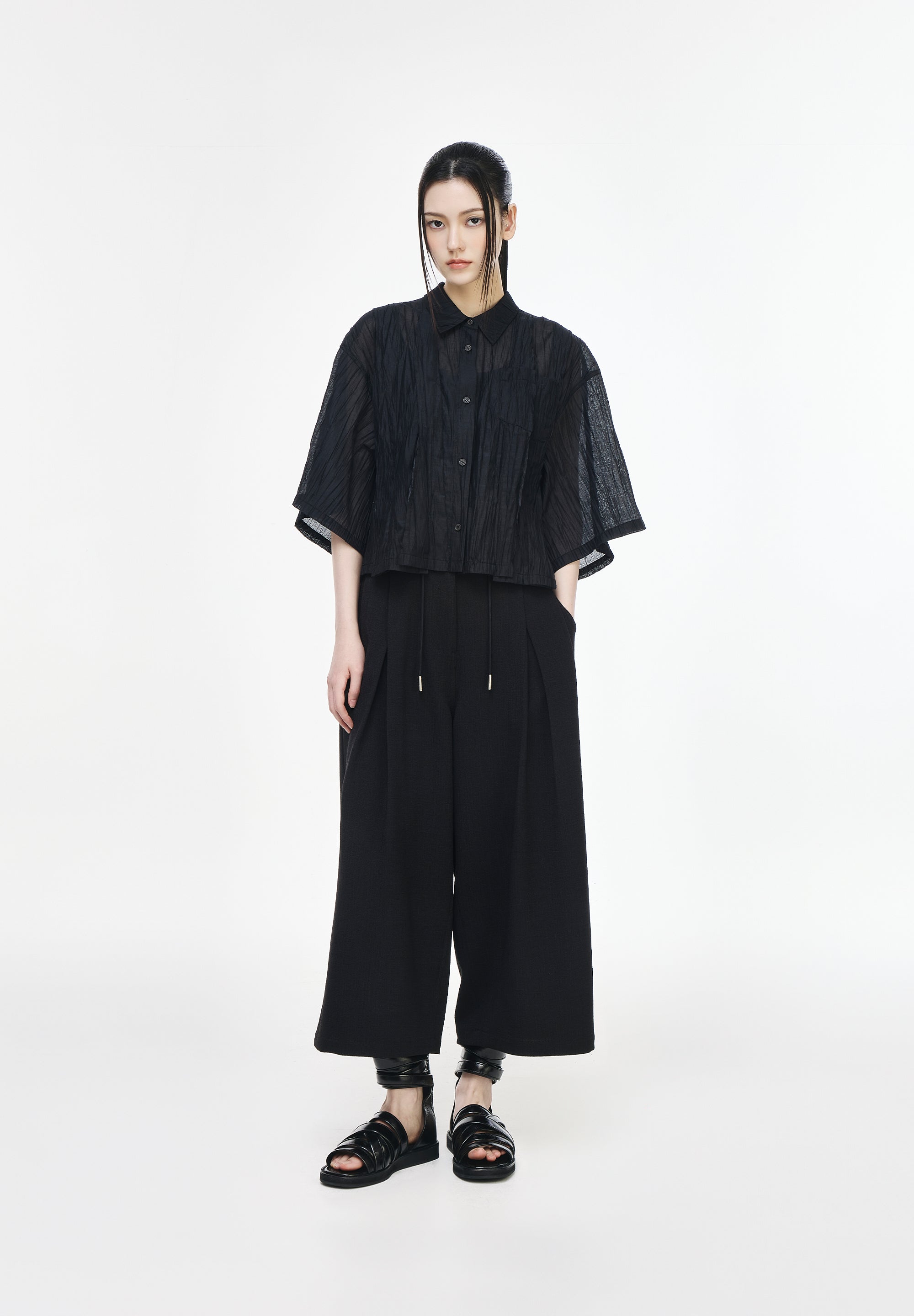 CROP WIDE LINEN PANTS
