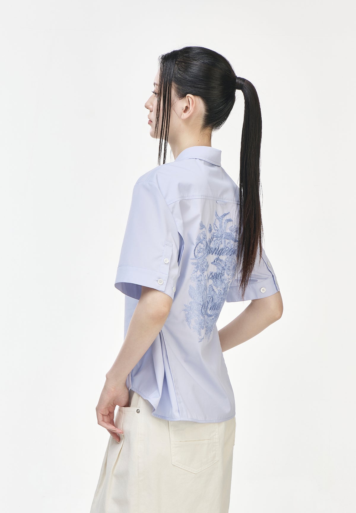 FLORAL EMBROIDERED HALF SHIRT