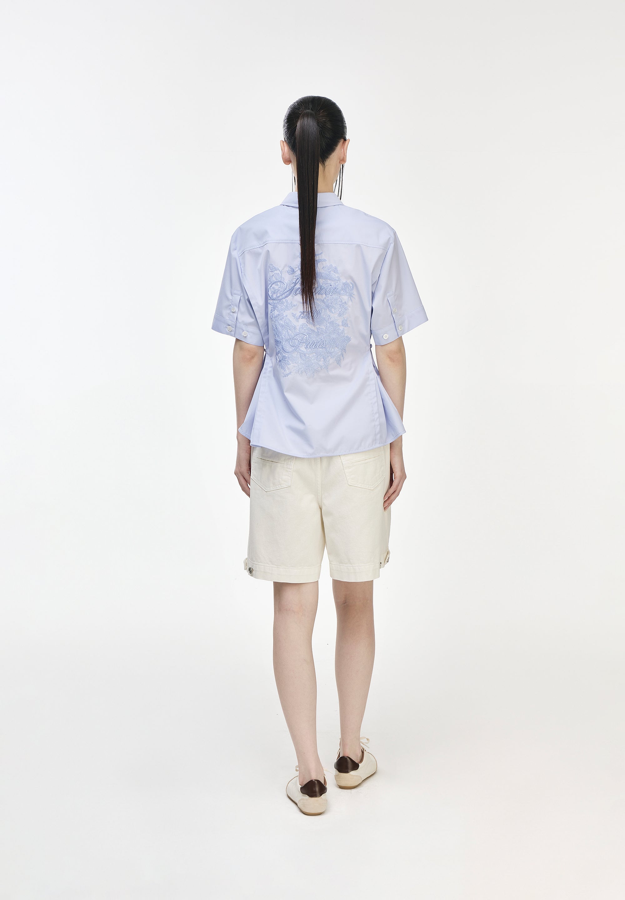 FLORAL EMBROIDERED HALF SHIRT