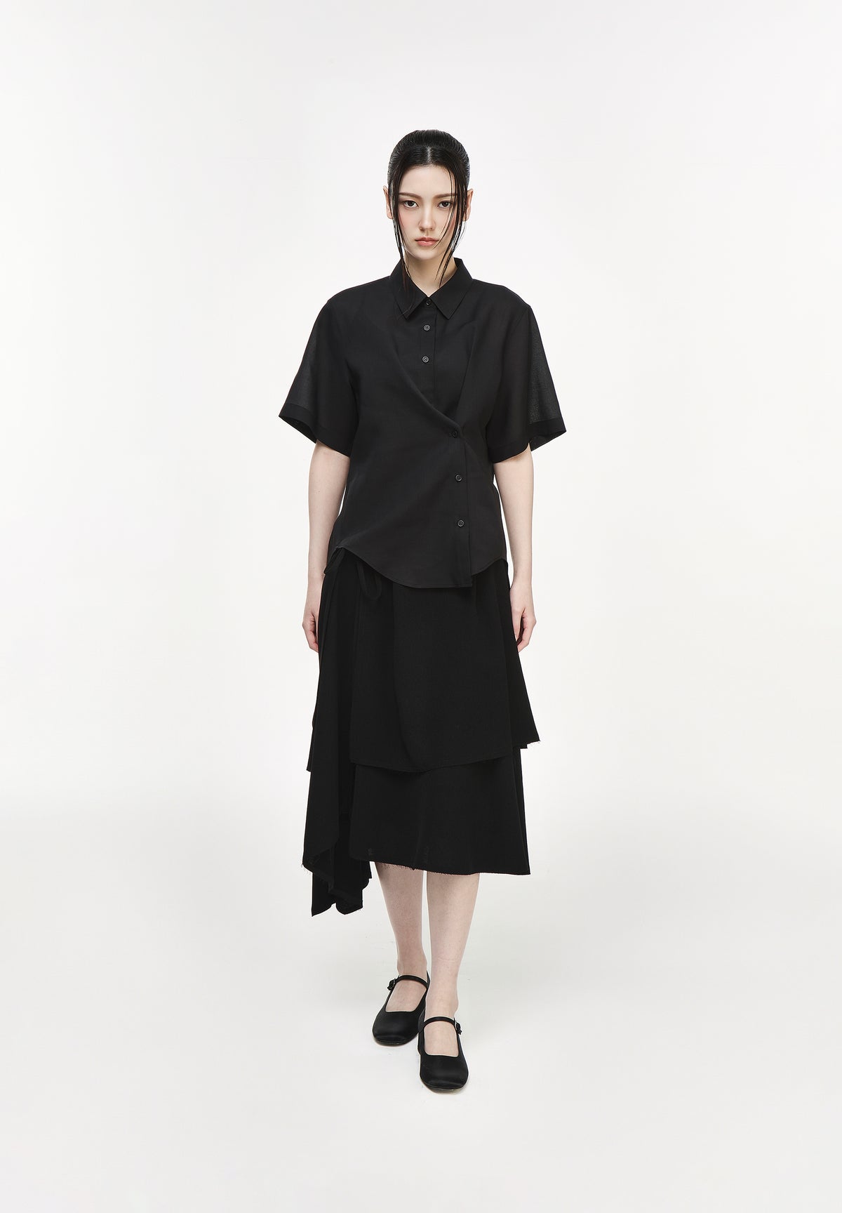 ASYMMETRIC DRAPE HALF SHIRT